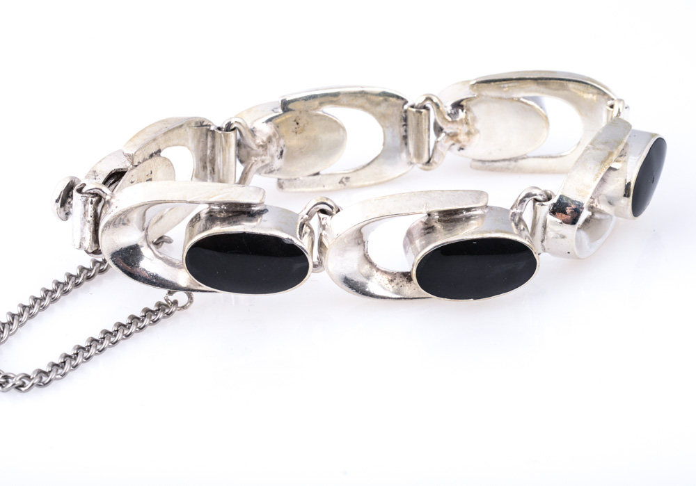 Sterling Silver Onyx Link Bracelet
