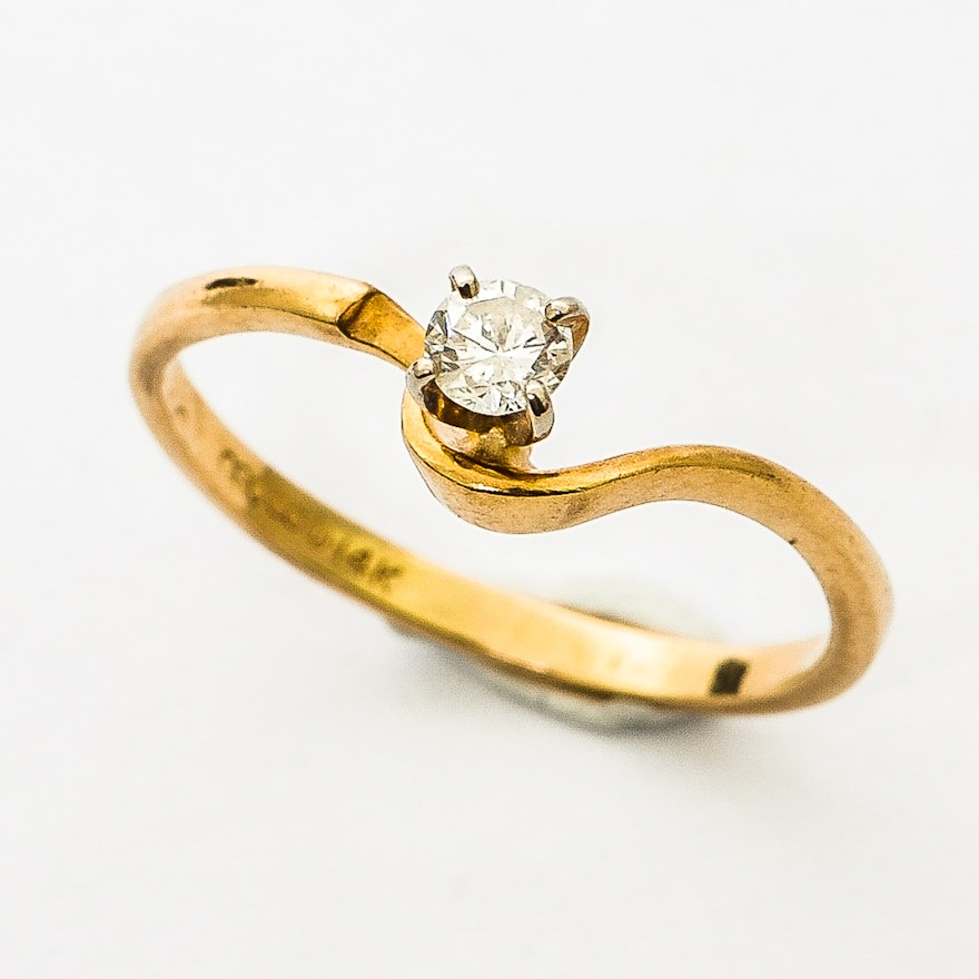Oroco 14K Yellow Gold and Diamond Solitaire Ring