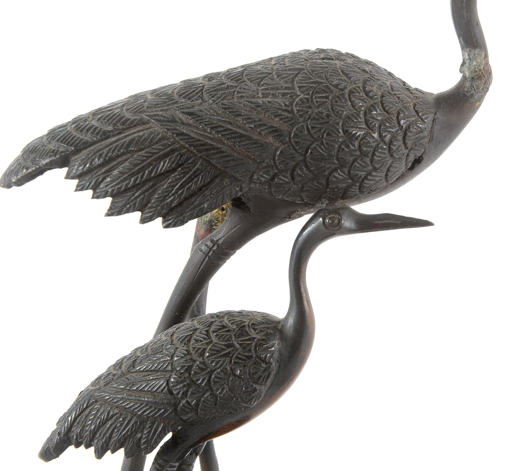 Metal Figural Statue of Two Cranes
