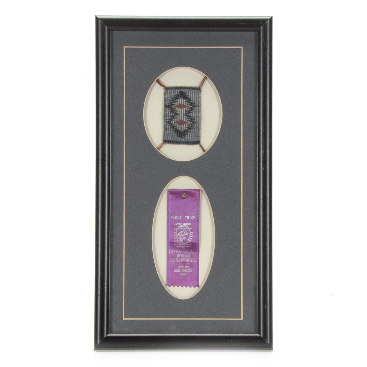 Framed Display of Tribal Weaving and 1978 First Prize Ribbon of Inter-Tribal Indian Ceremonial