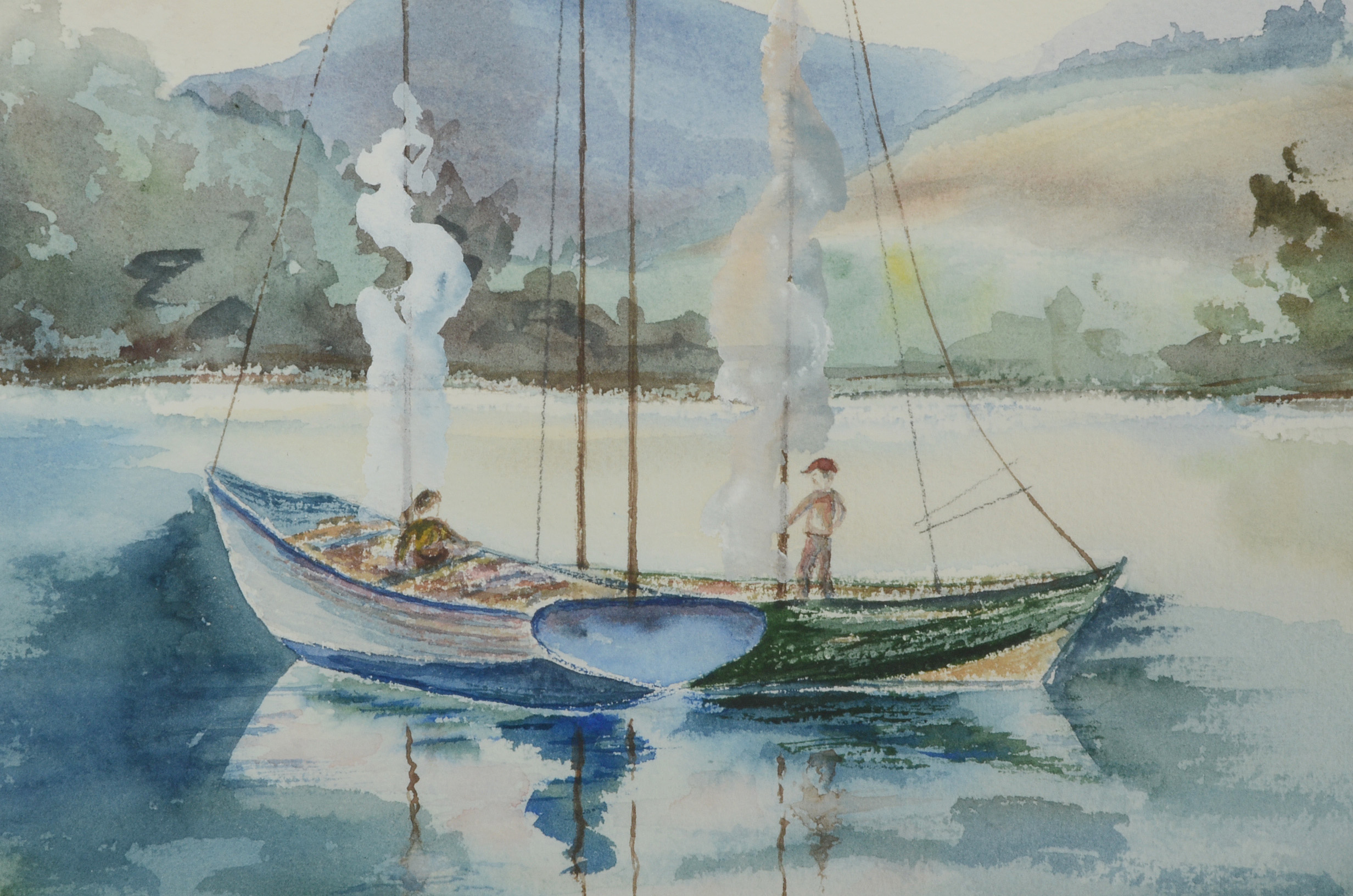 Original Watercolor Painting of a Lake Scene