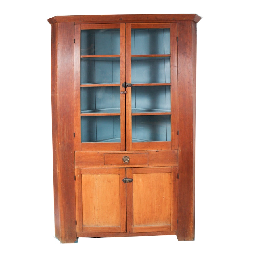 Antique Southern Cherry Corner China Cupboard