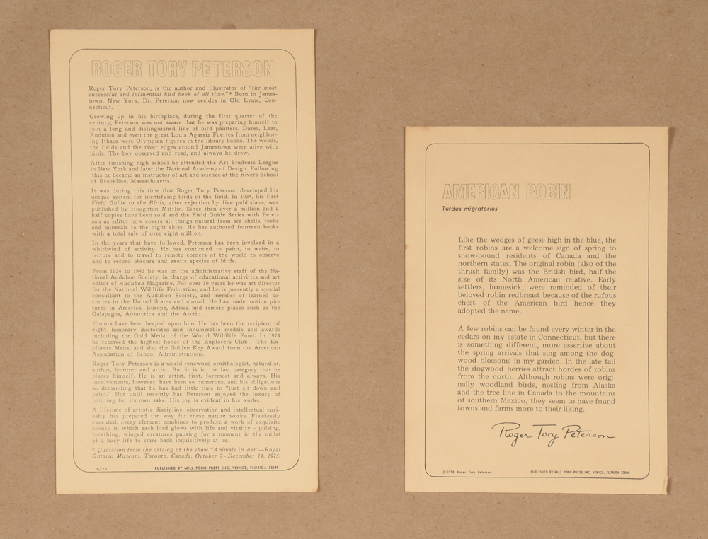 Roger Tory Peterson 1978 Signed Limited Edition Offset Lithograph "American Robin"