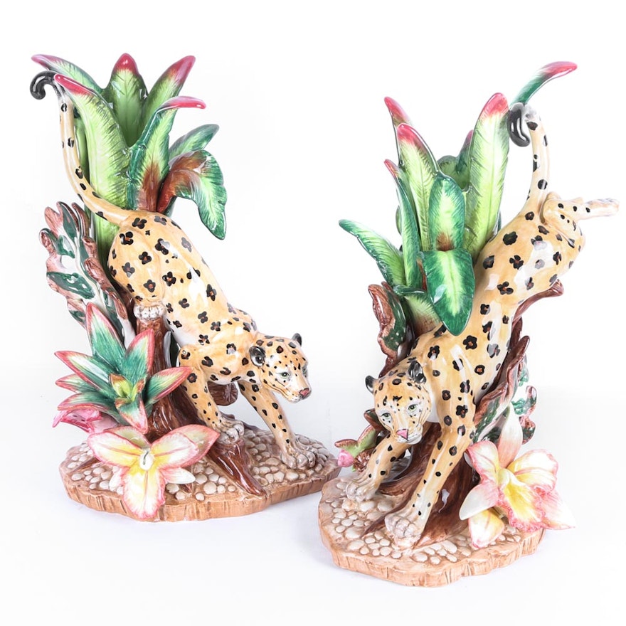 Fitz and Floyd Jungle Leopard Candle Holders