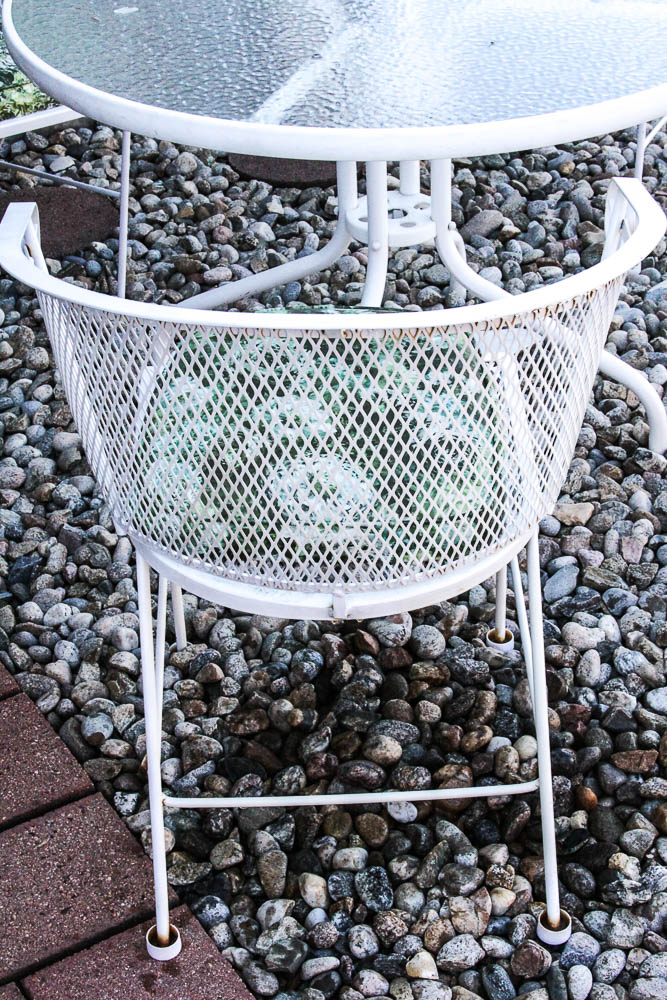 White Metal Patio Dining Set and Plant Stands