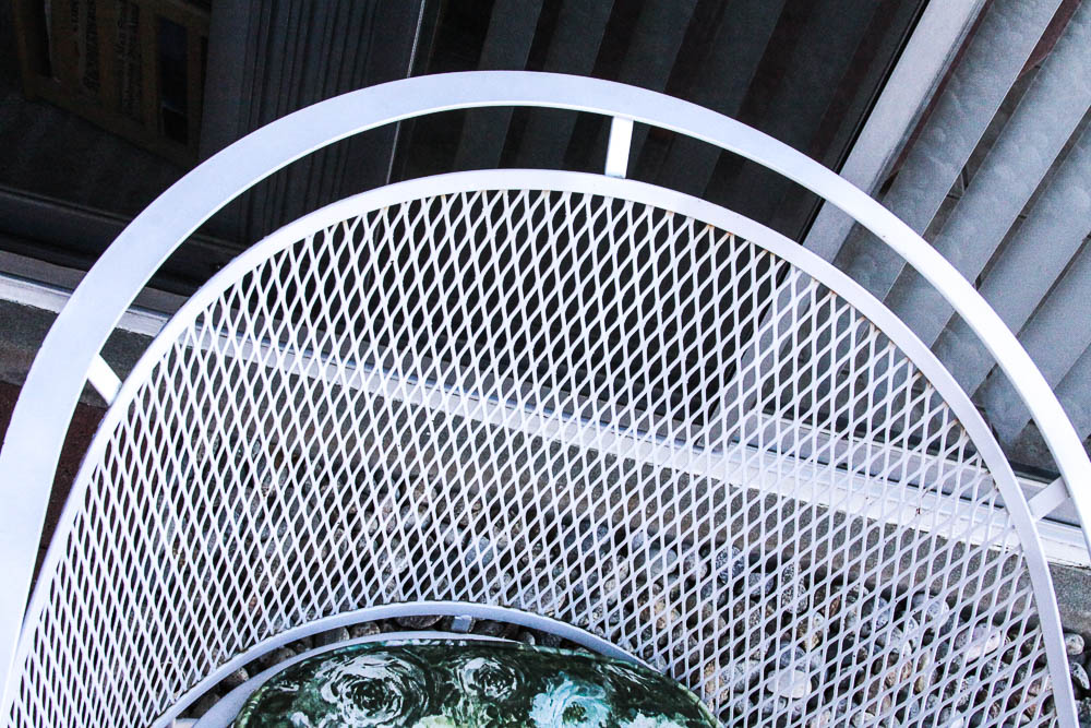 White Metal Patio Dining Set and Plant Stands