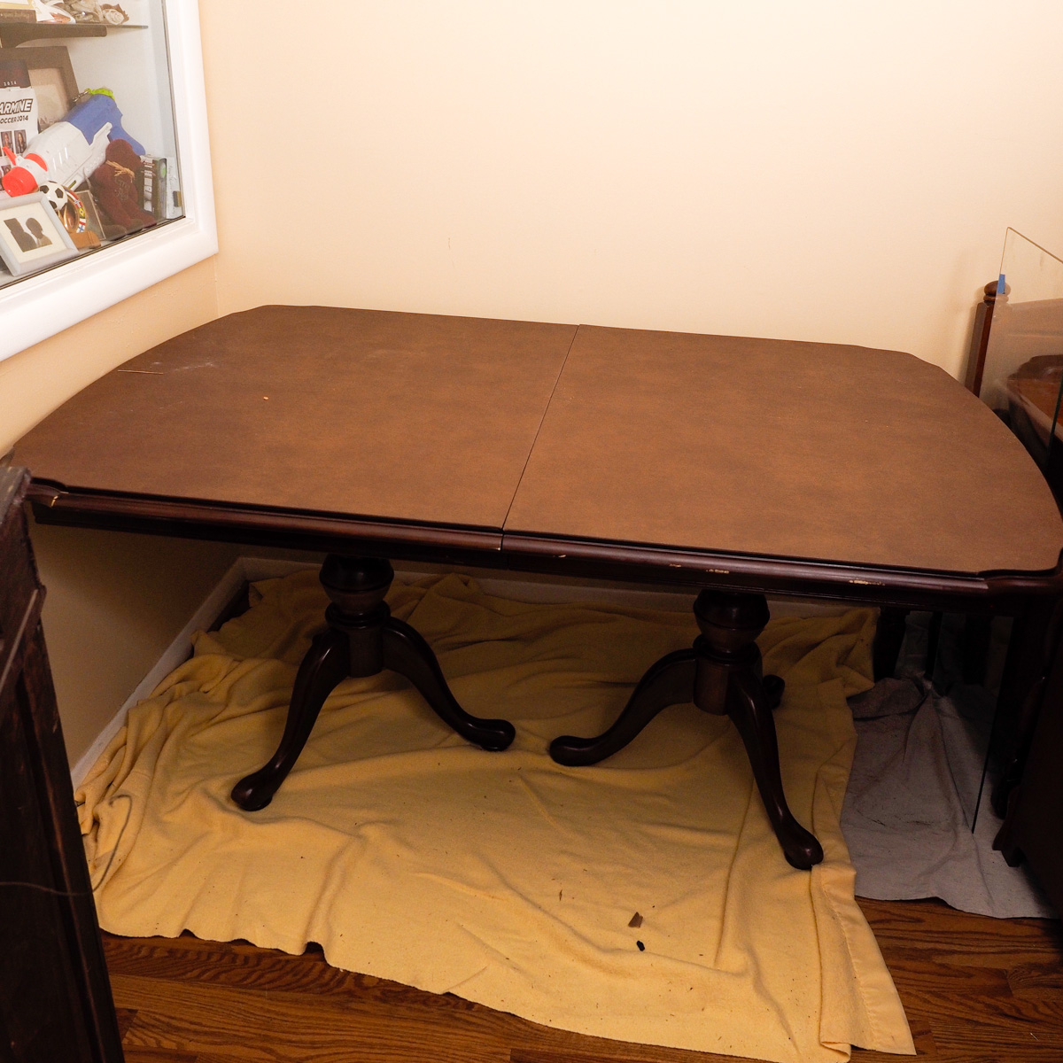 Vintage Duncan Phyfe Style Double Pedestal Dining Table With Leaf Inserts