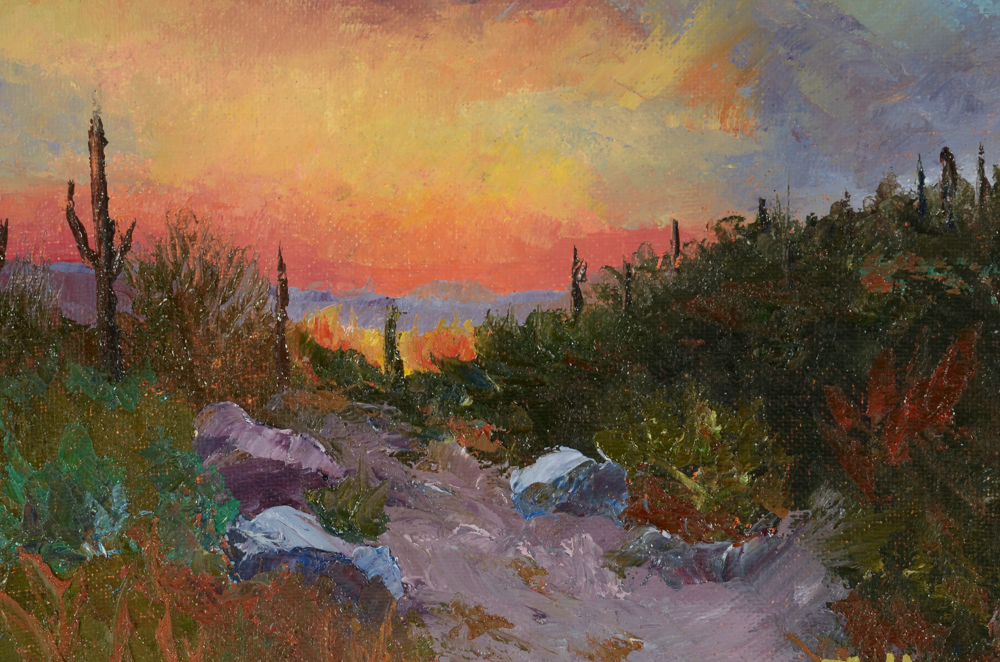 James Baldoumas Original 2017 Oil on Canvas Board "Desert Sunset"