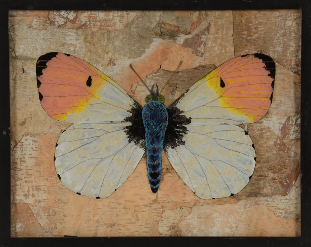 Judith Lamb Original Reverse Glass Painting with Collaged Birch Bark