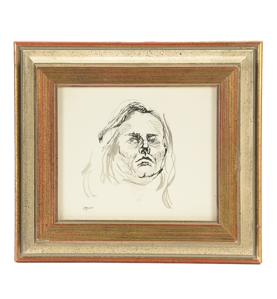 Judith Lamb Original 1970 Pen & Ink Wash Drawing of Woman's Portrait