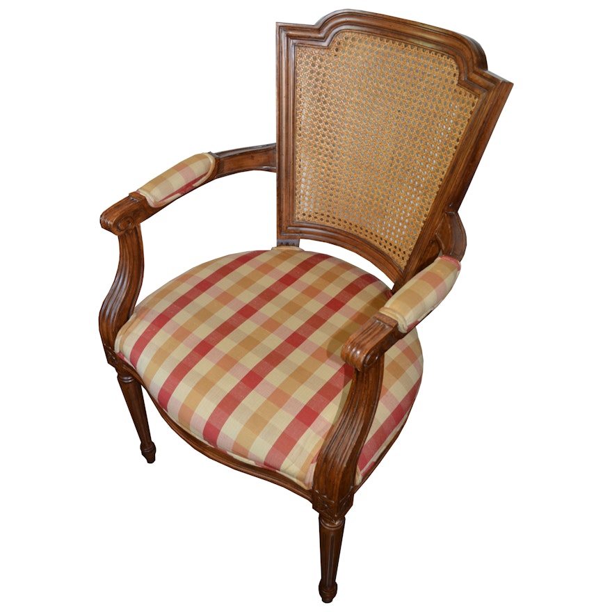 Louis XVI Style Caned and Upholstered Fauteuil