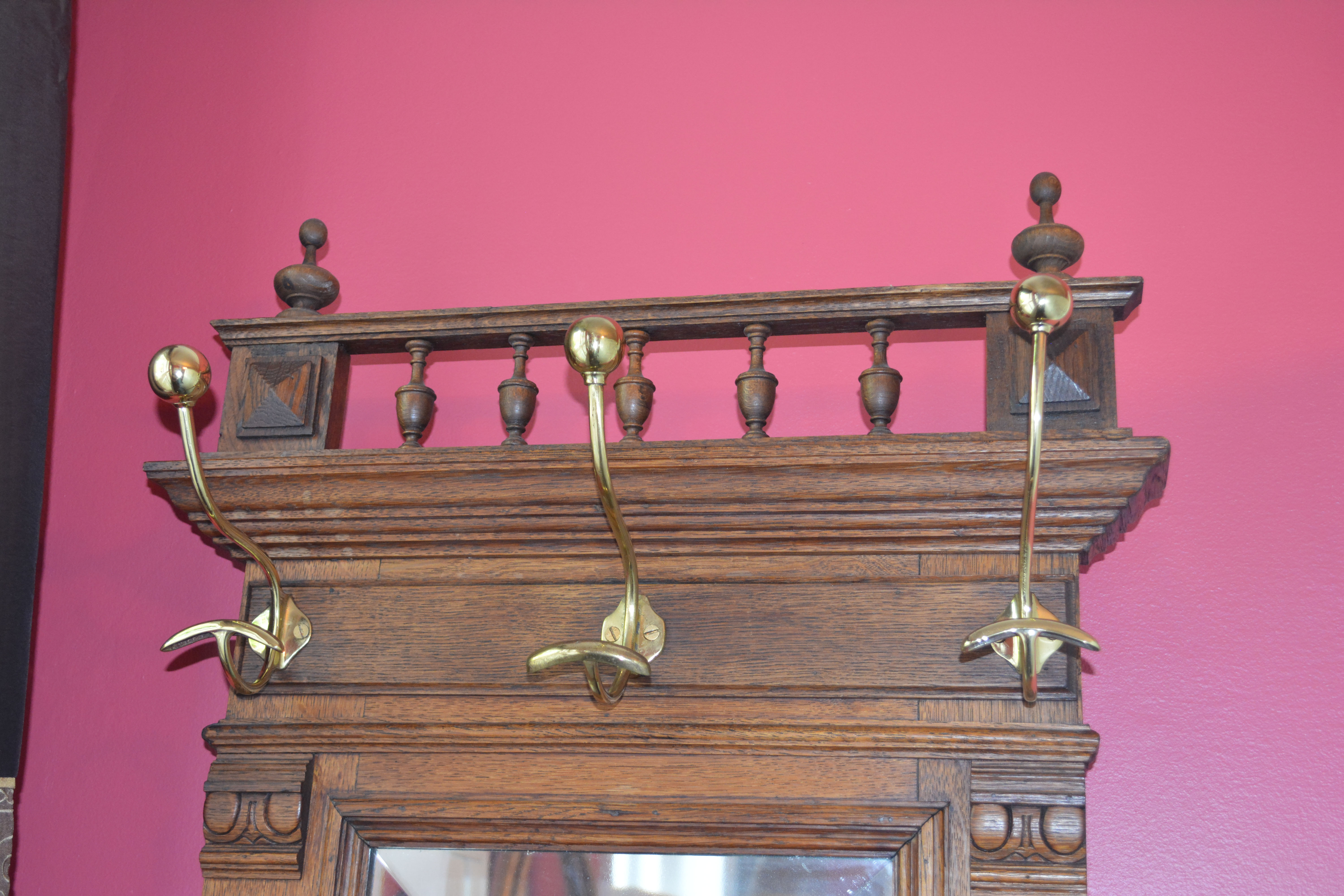 Circa 1900 Oak Mirrored Hall Tree