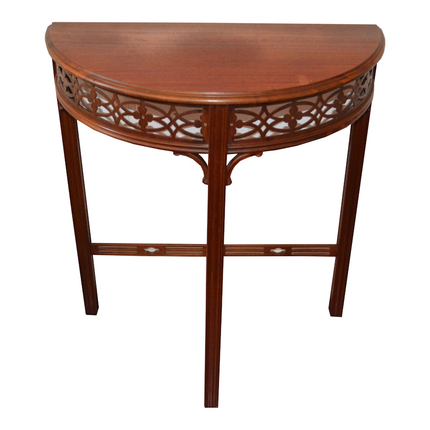 Chinese Chippendale Style Demilune Console Table