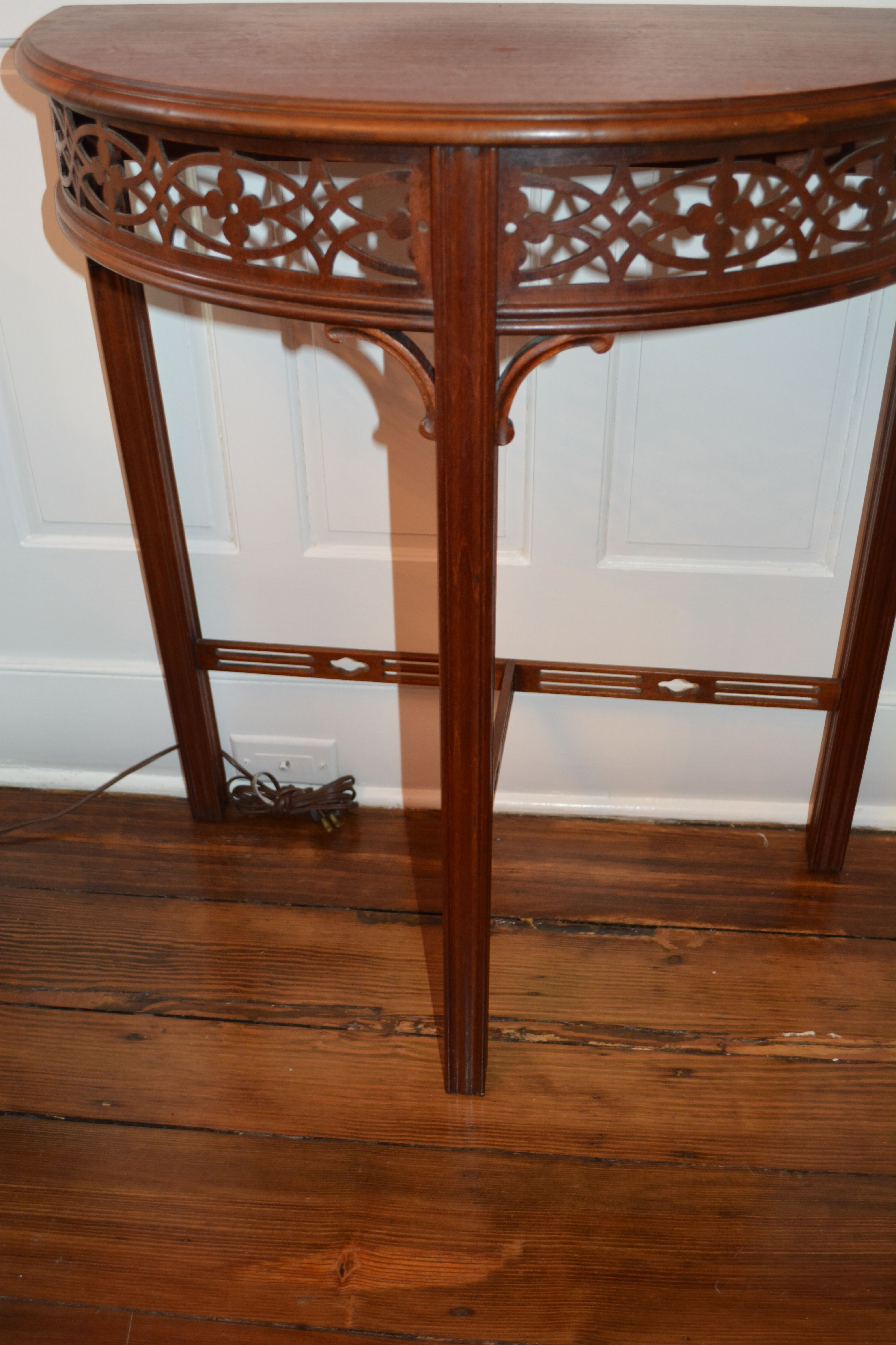 Chinese Chippendale Style Demilune Console Table