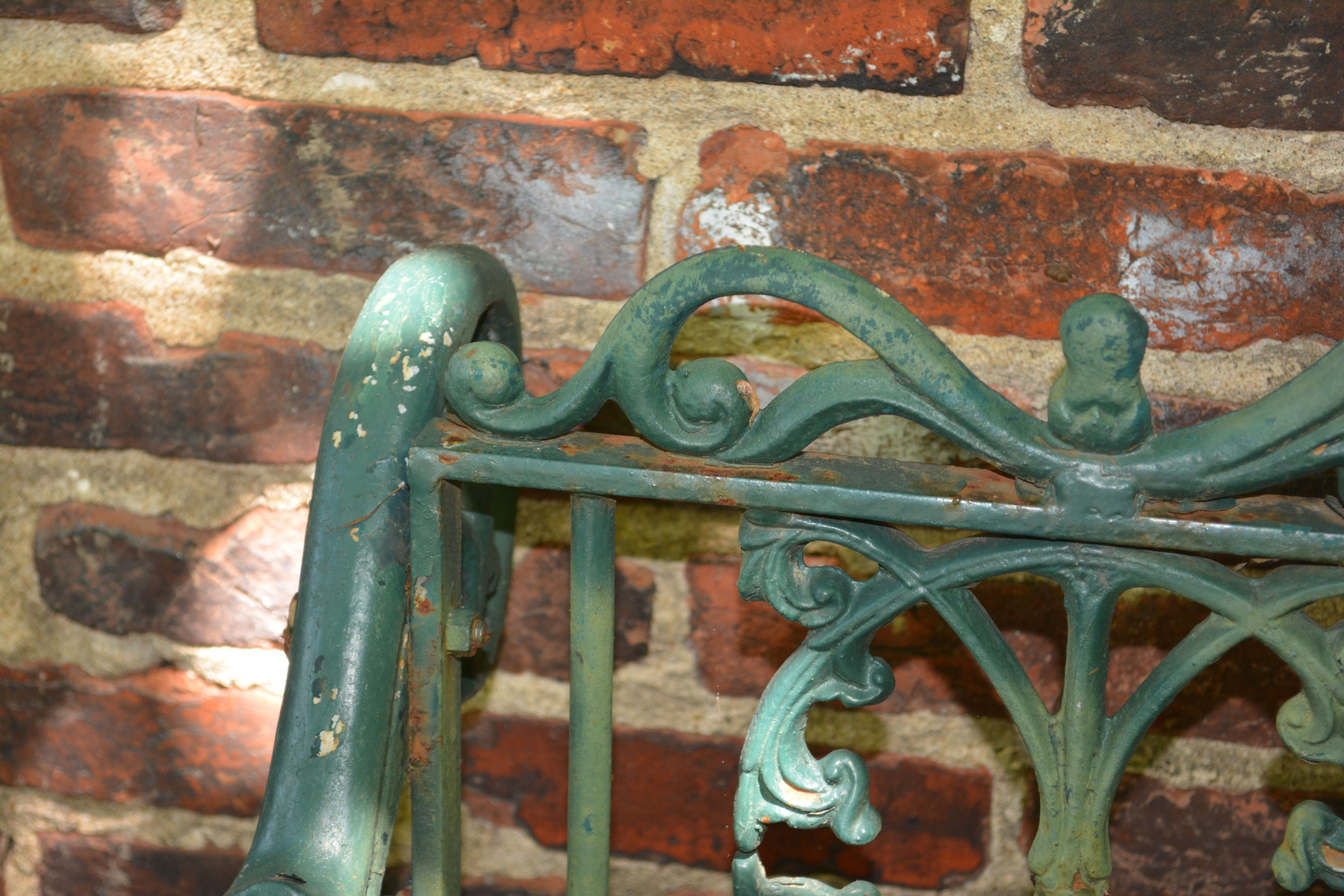 Vintage Cast Iron Garden Bench in Green Paint