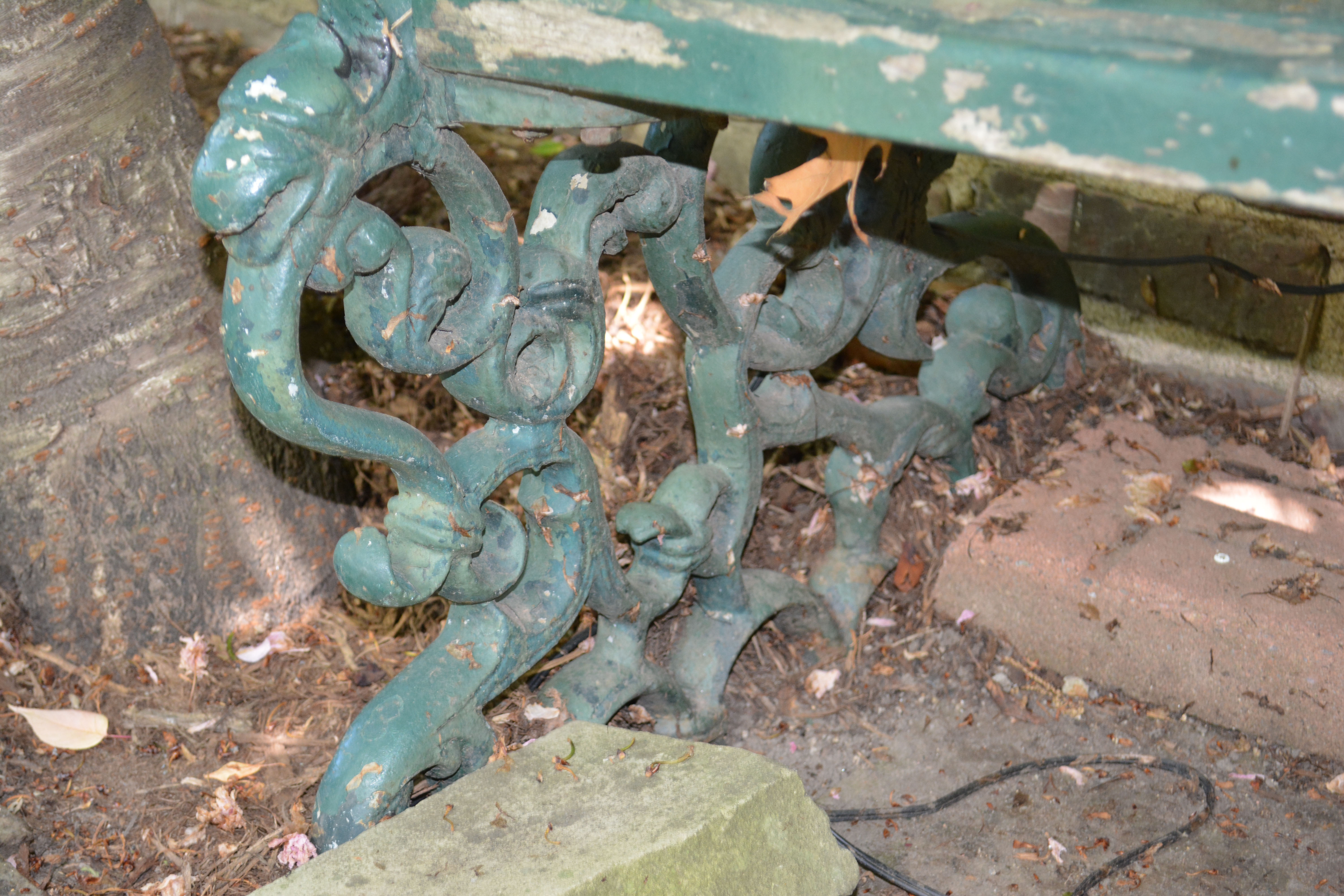 Vintage Cast Iron Garden Bench in Green Paint