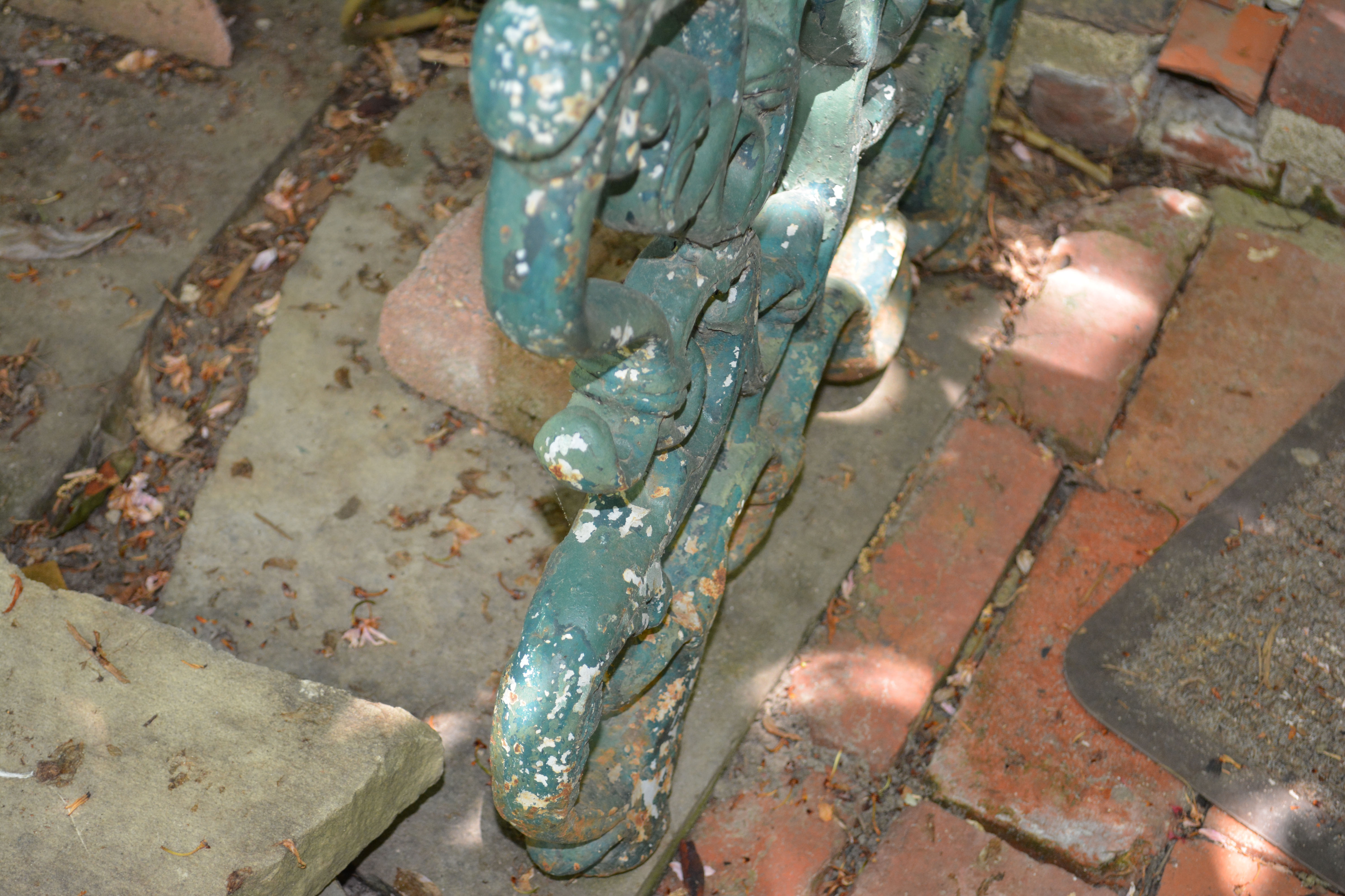 Vintage Cast Iron Garden Bench in Green Paint