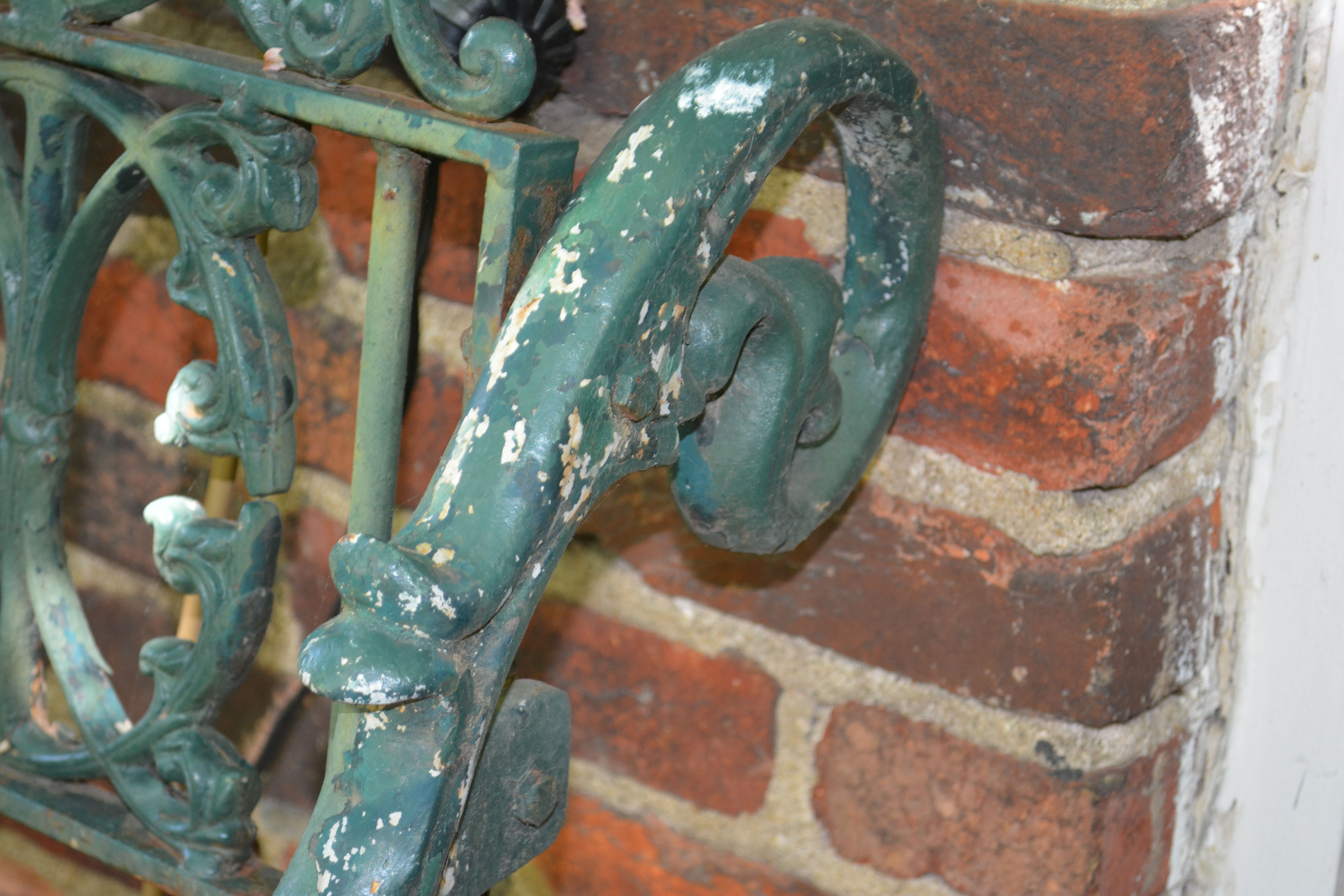 Vintage Cast Iron Garden Bench in Green Paint