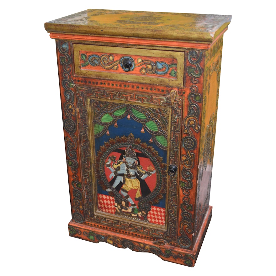 Vintage Indian-Inspired Painted Cabinet