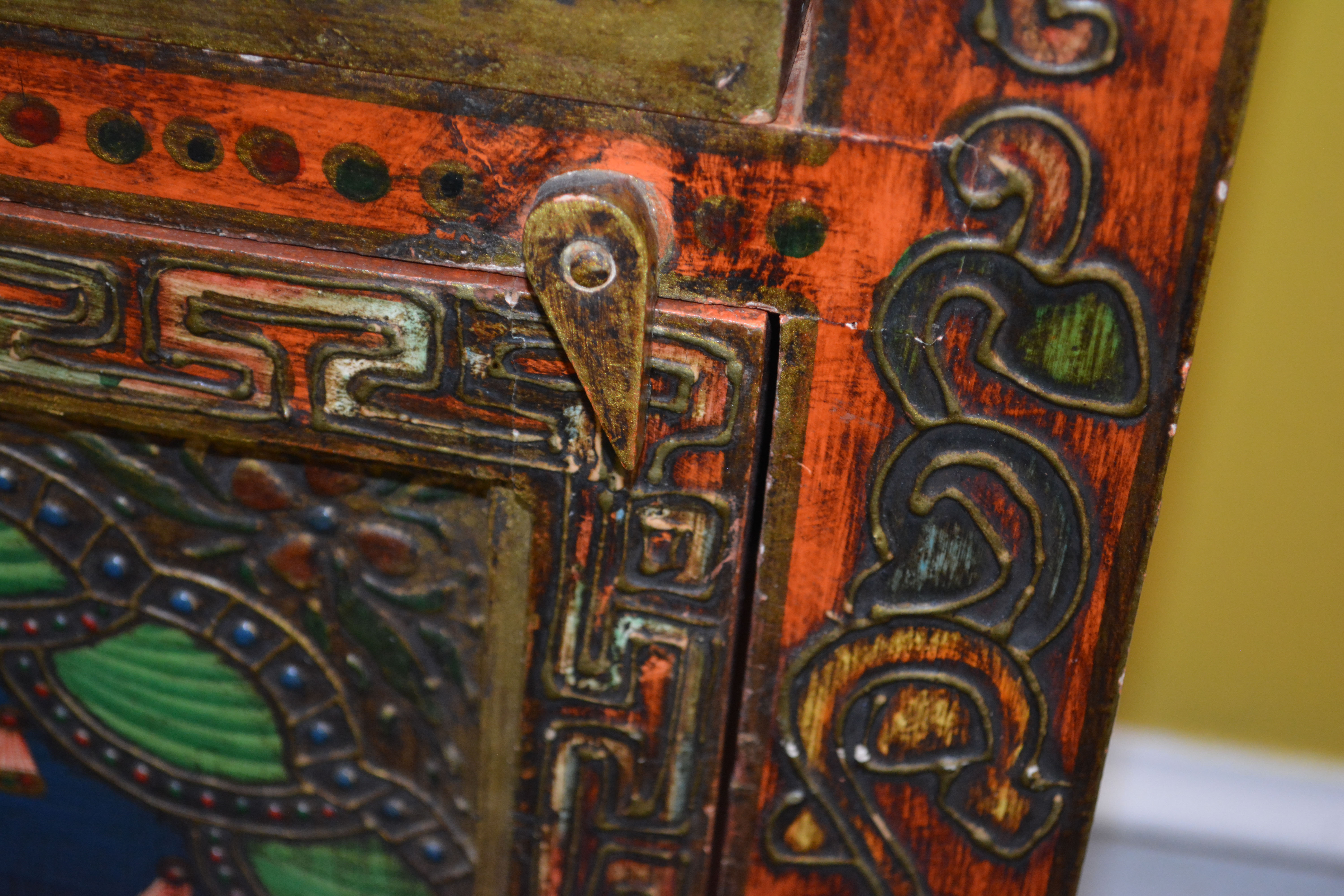 Vintage Indian-Inspired Painted Cabinet