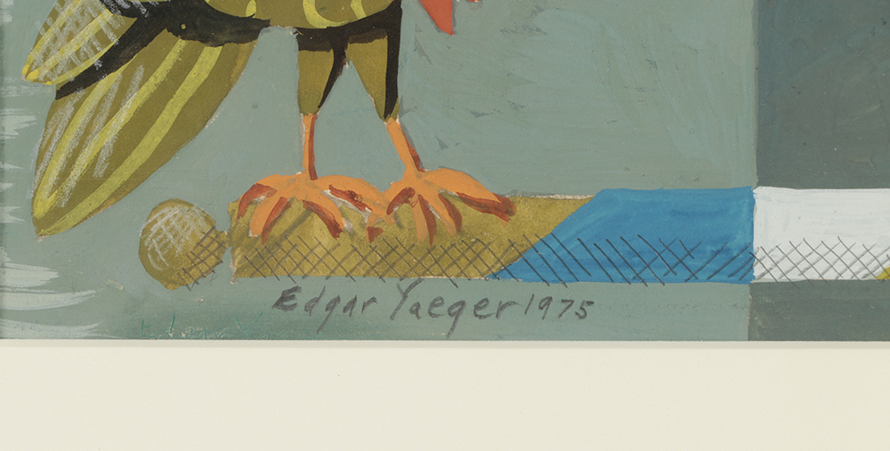 Edgar Yaeger Gouache Painting on Paper Owls under Sun