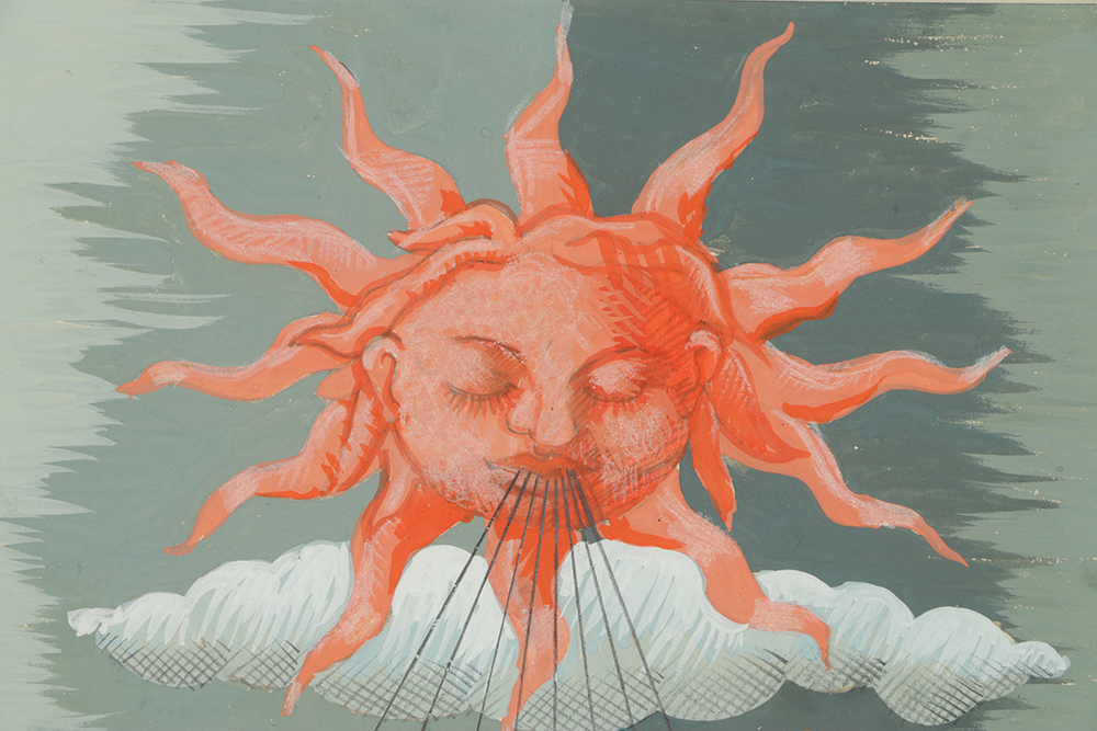 Edgar Yaeger Gouache Painting on Paper Owls under Sun