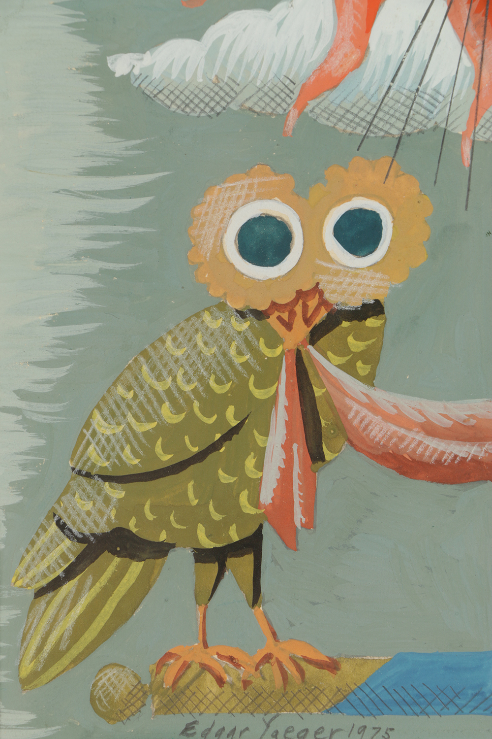 Edgar Yaeger Gouache Painting on Paper Owls under Sun