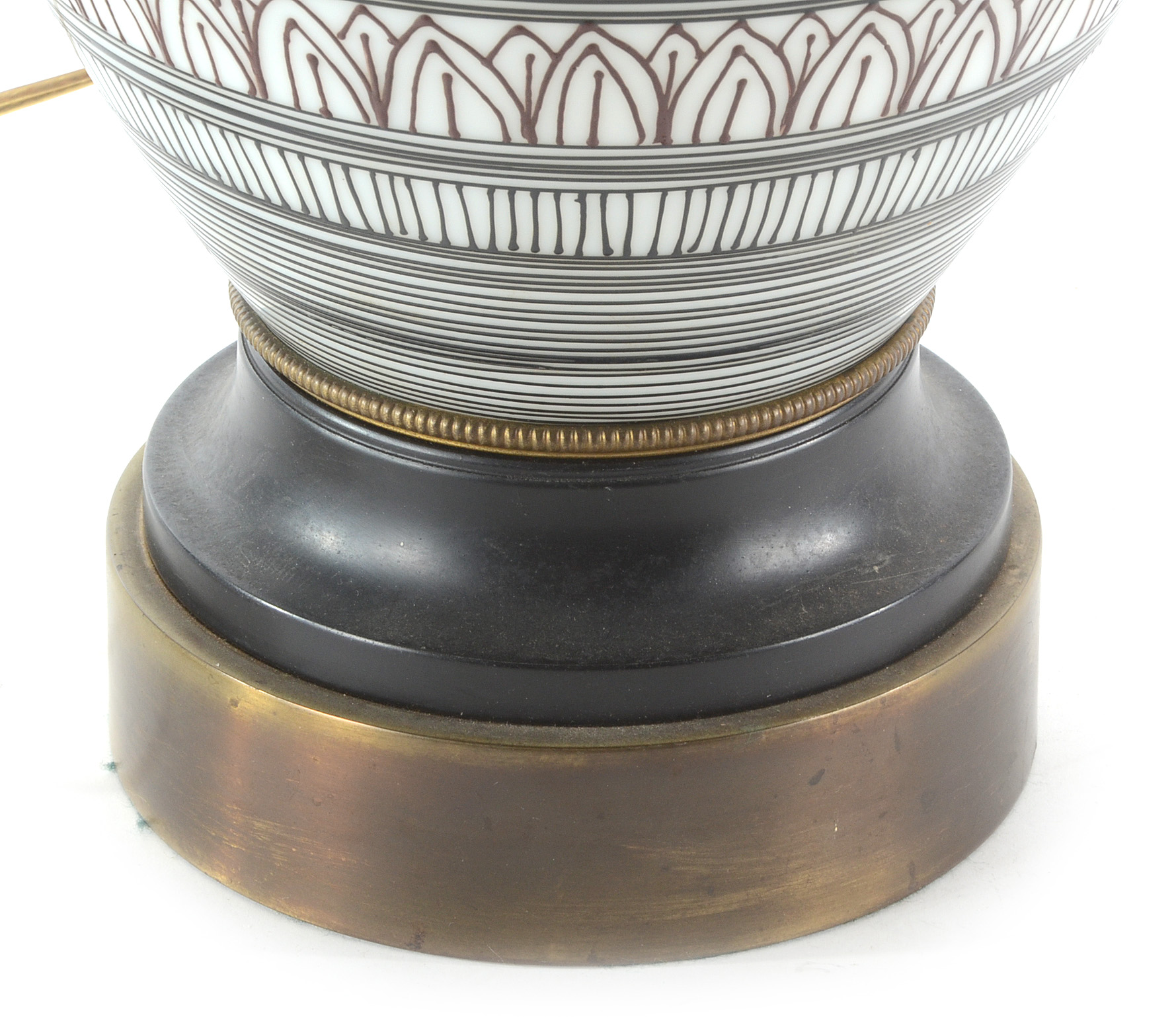 Hand-Painted Milk Glass and Brass Table Lamp