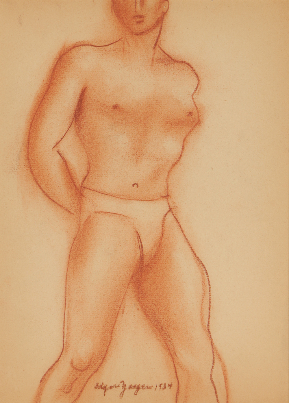 Edgar Yaeger Original Conte Crayon Drawing on Paper