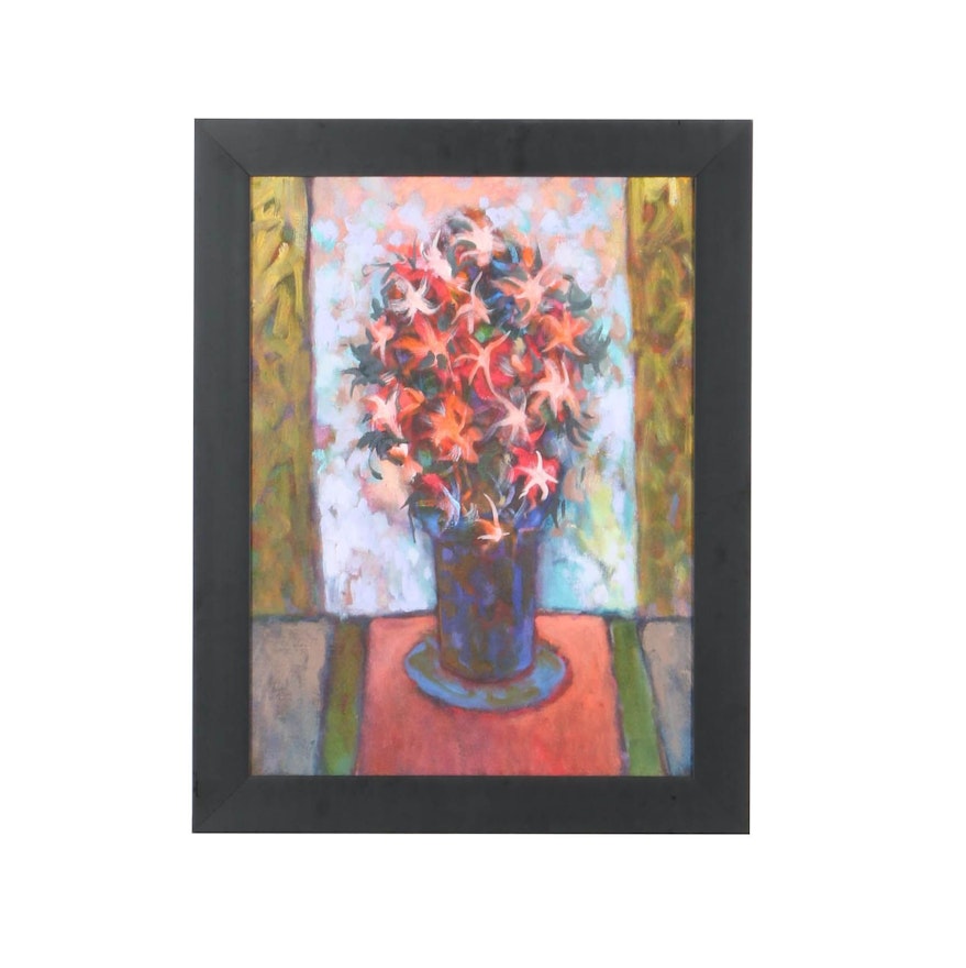 Eugene Wallin Original Acrylic Painting Of Flowers