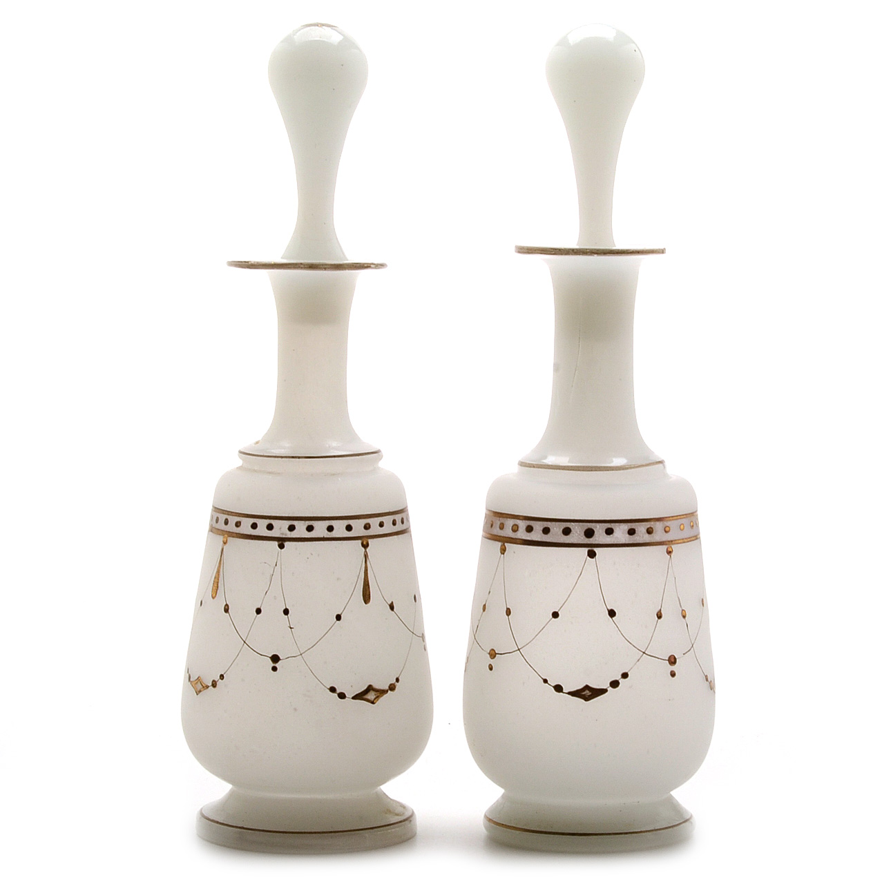 Pair of Antique Bristol Glass Barber Decanters with Stoppers