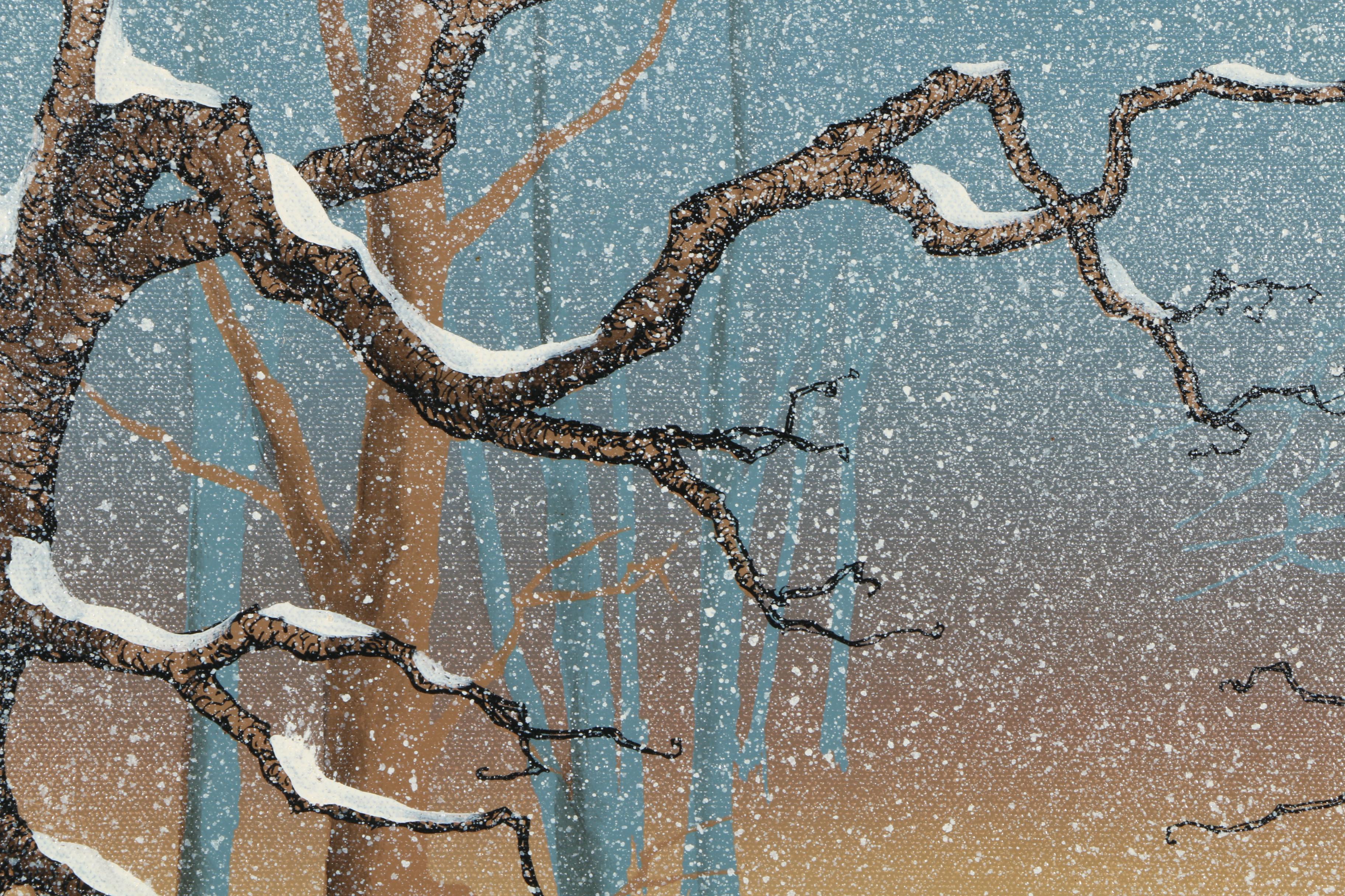 Maurice Bouchard Oil Painting and Serigraph on Canvas of a Winter Scene