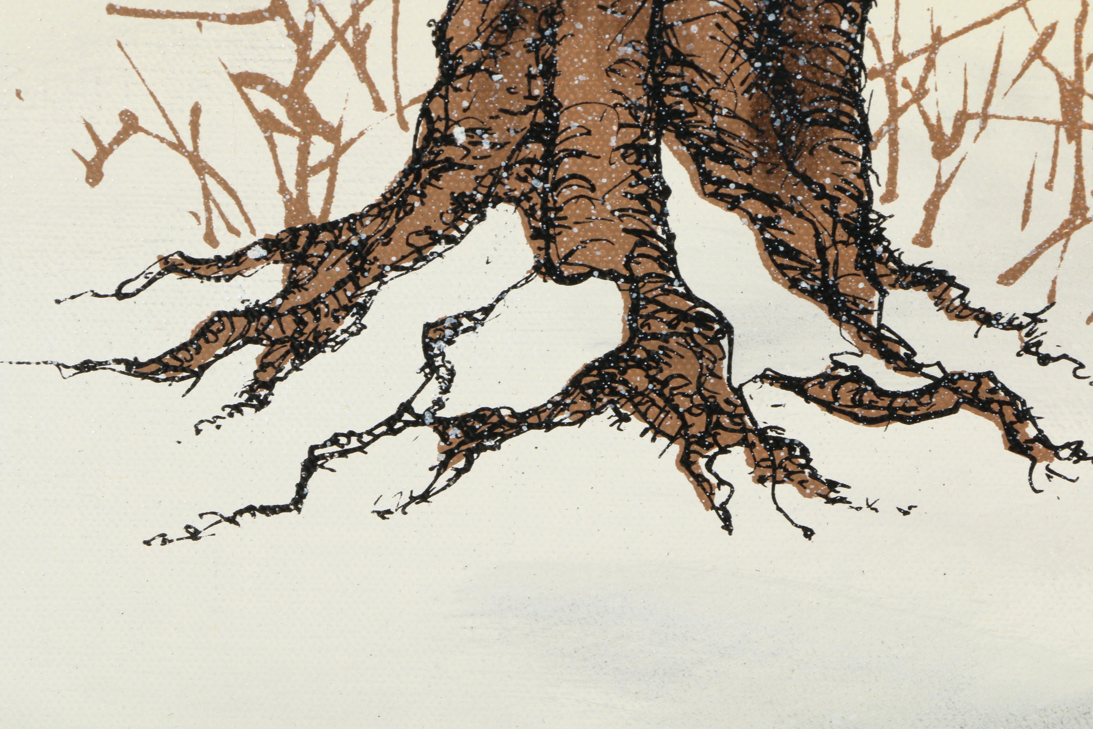 Maurice Bouchard Oil Painting and Serigraph on Canvas of a Winter Scene