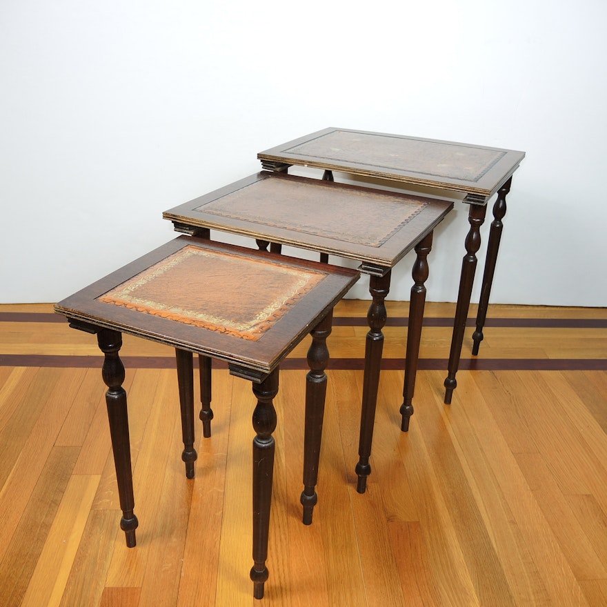 Vintage Leather Top Nesting Tables