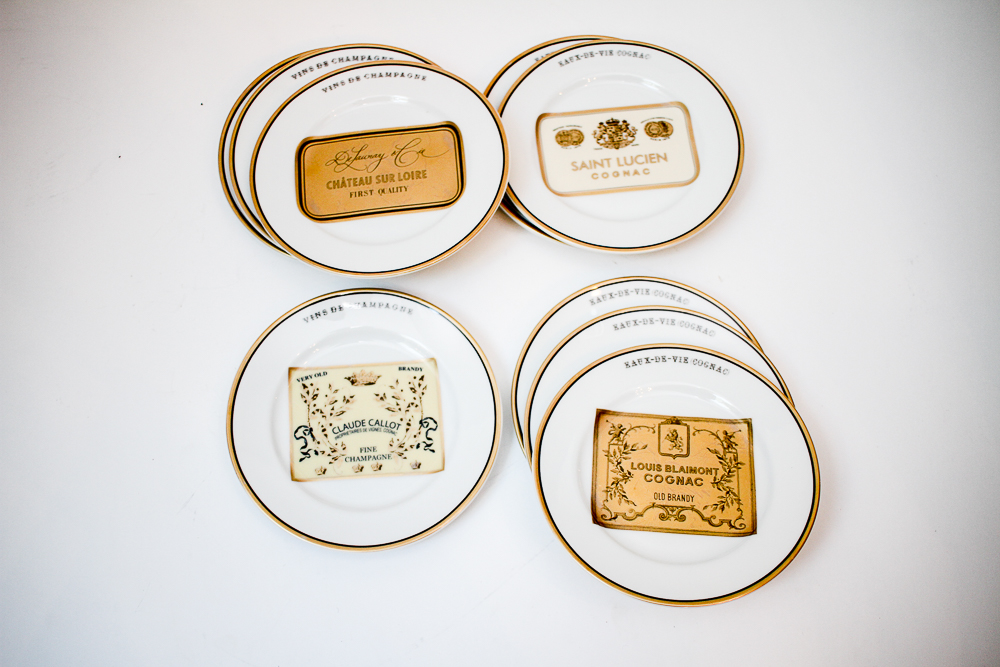 Williams-Sonoma "Vins de Champagne" Plates and "New Yorker" Wine Cartoon Coasters