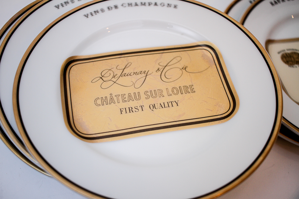 Williams-Sonoma "Vins de Champagne" Plates and "New Yorker" Wine Cartoon Coasters