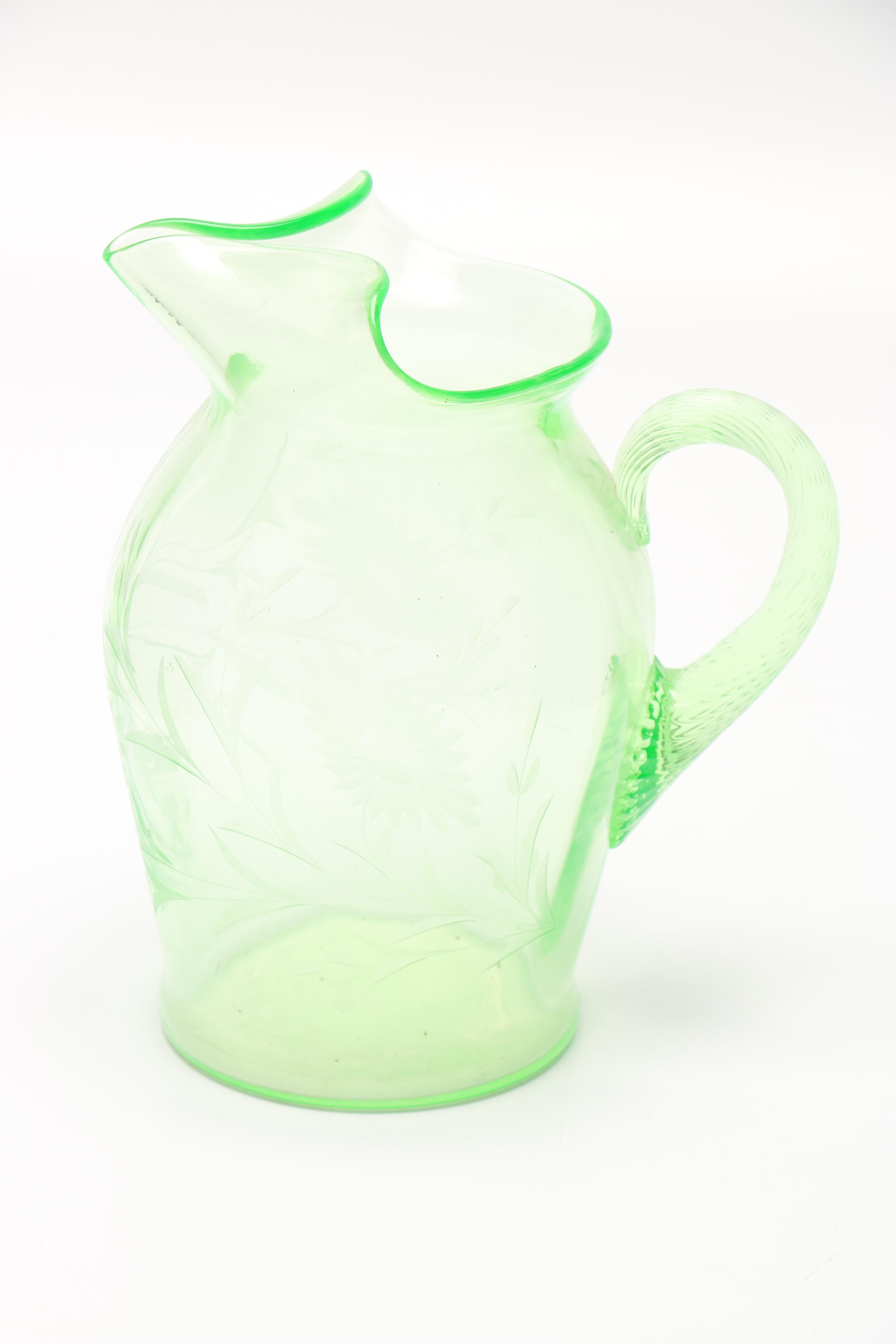 Vaseline Glass Pitcher & Glasses