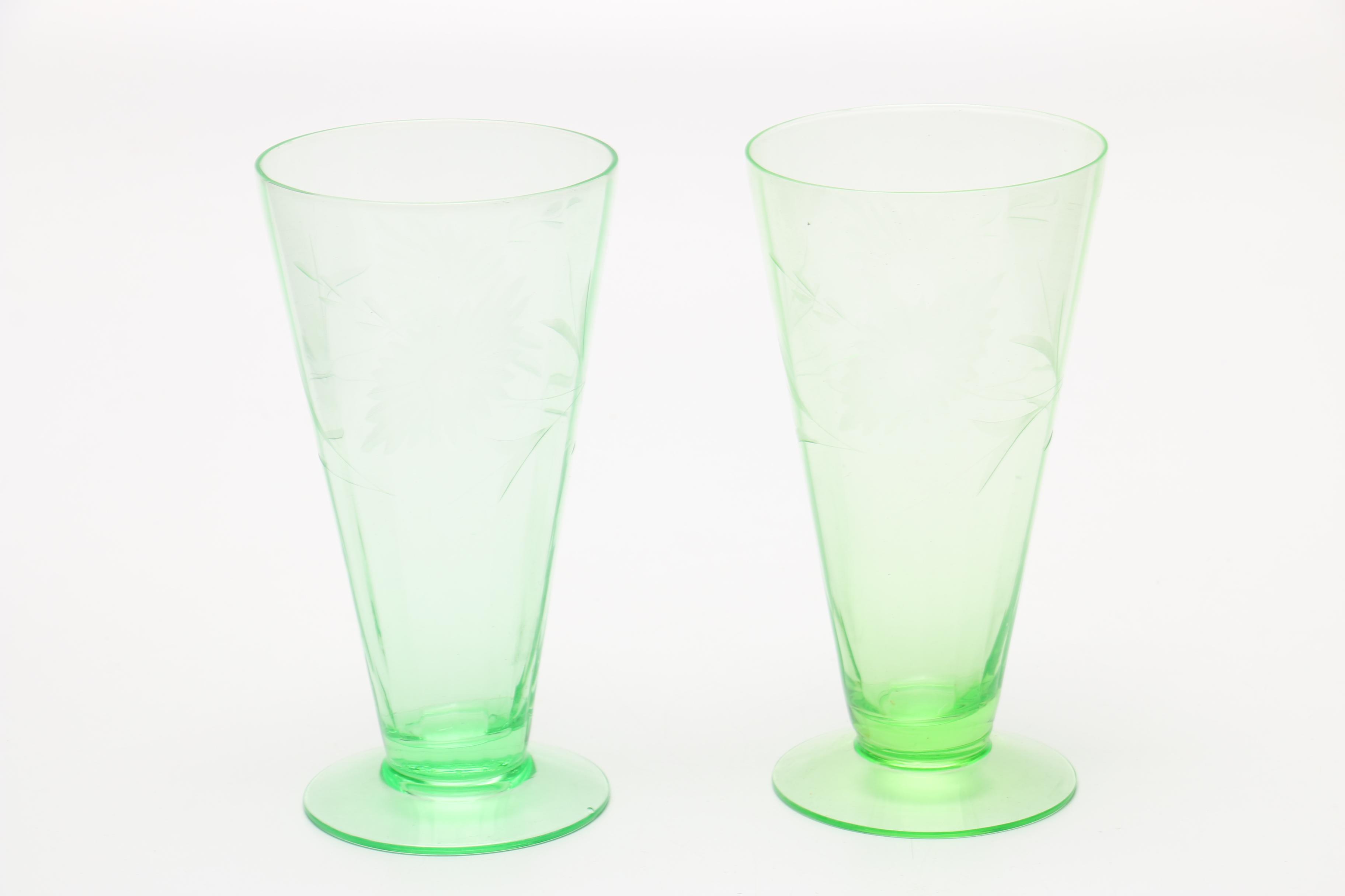 Vaseline Glass Pitcher & Glasses