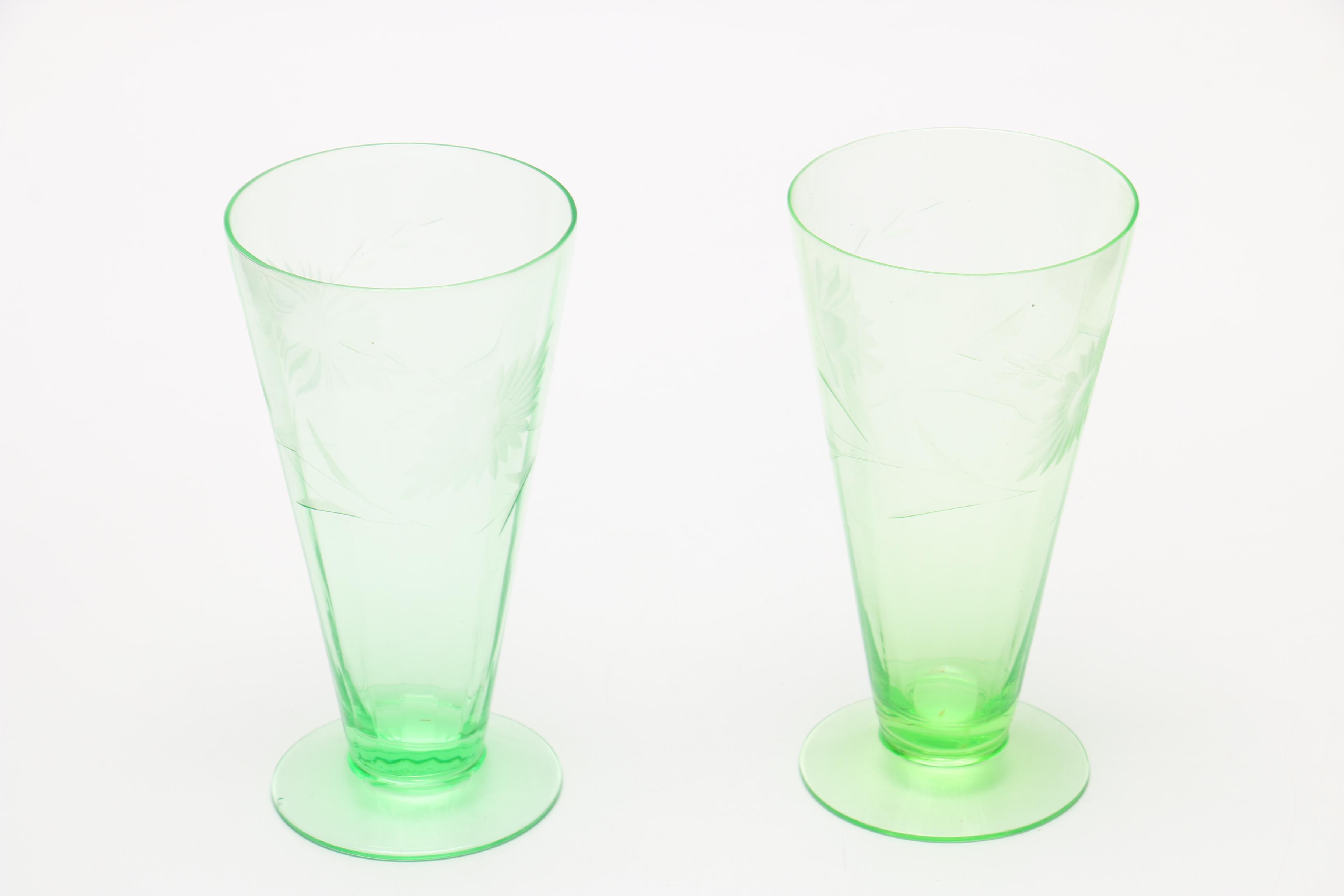 Vaseline Glass Pitcher & Glasses