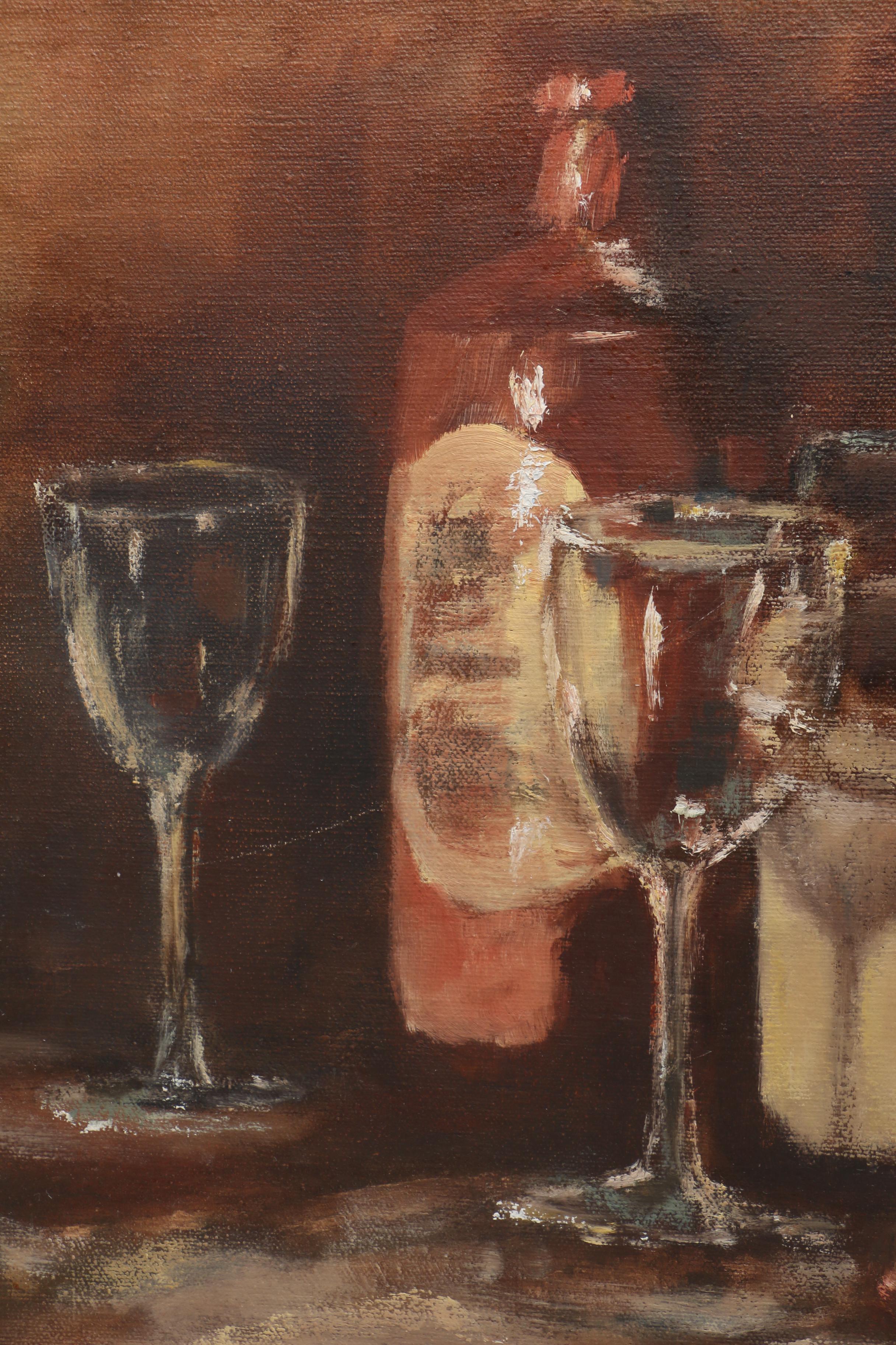 La Plante 1978 Still Life Oil on Canvas of Barware