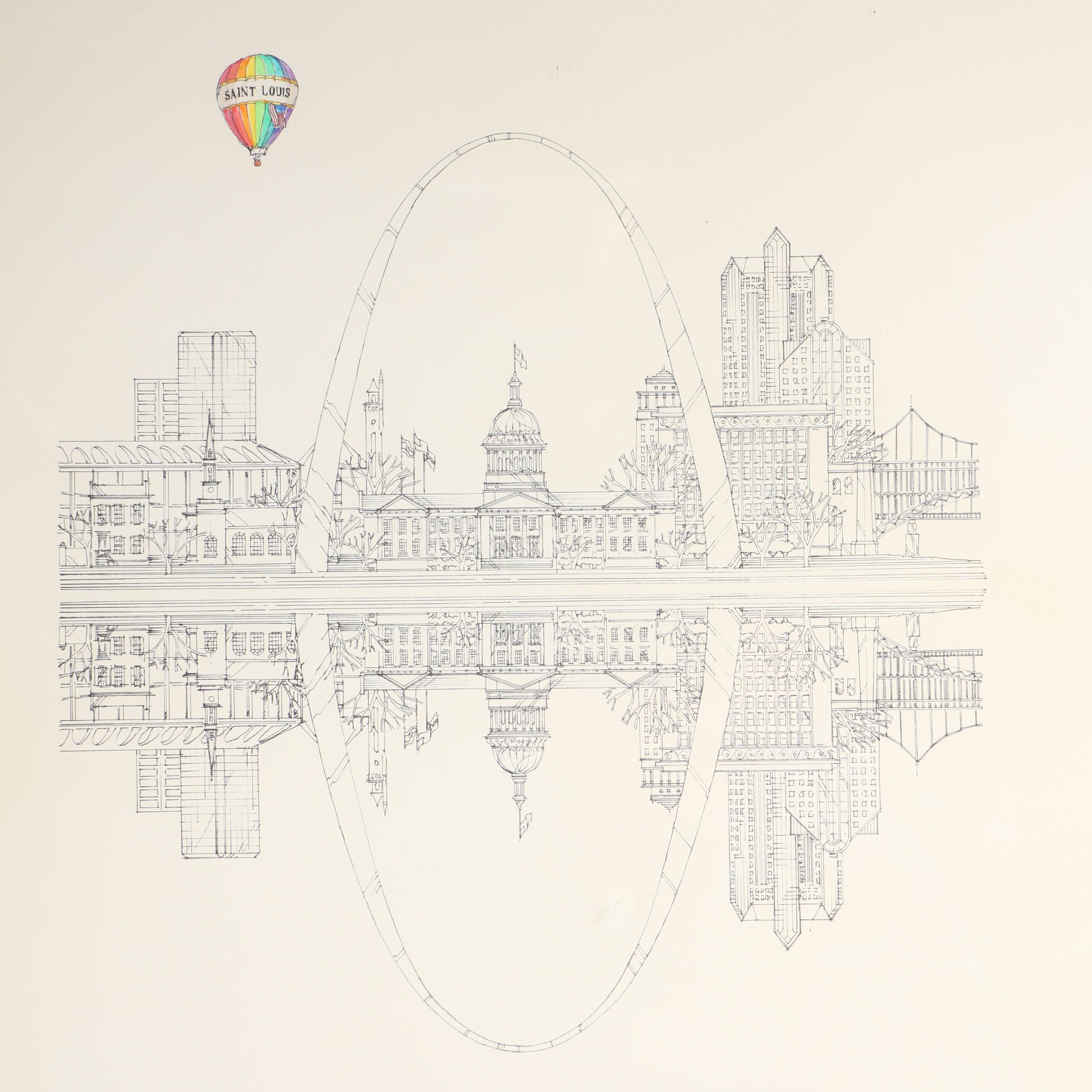 1996 John Pils Hand Colored Lithographs "Reflections of St. Louis"