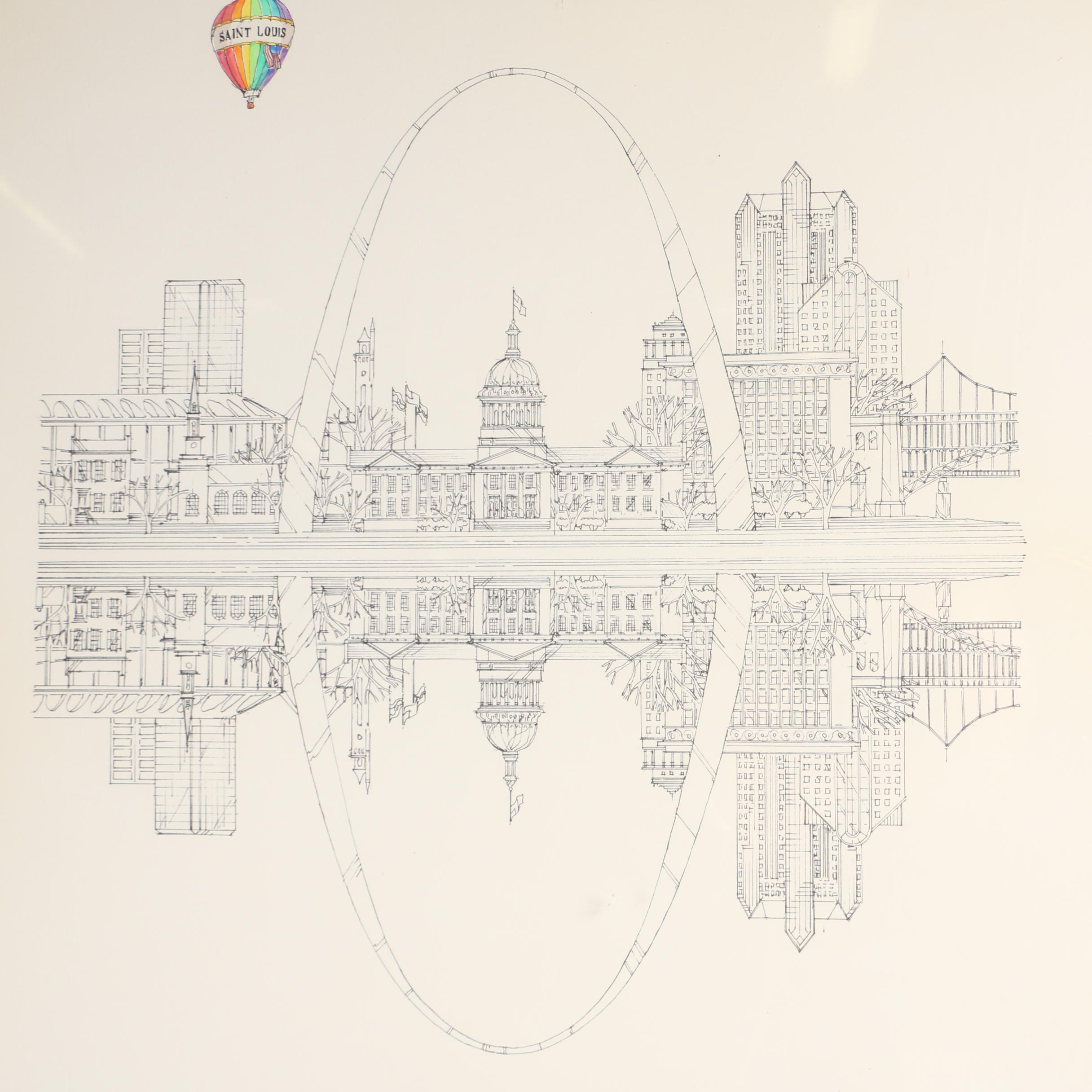 1996 John Pils Hand Colored Lithographs "Reflections of St. Louis"