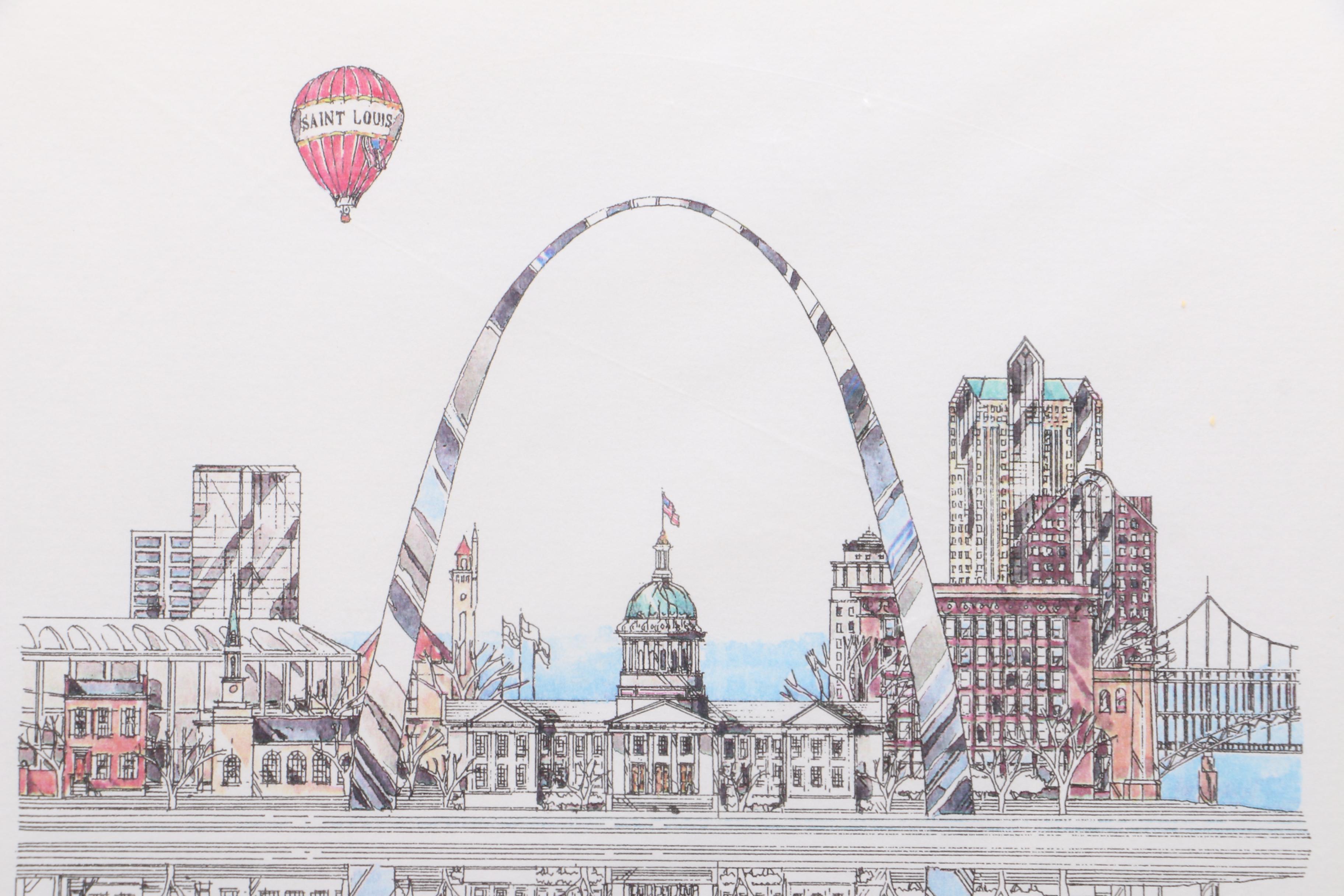 1996 John Pils Hand Colored Lithographs "Reflections of St. Louis"