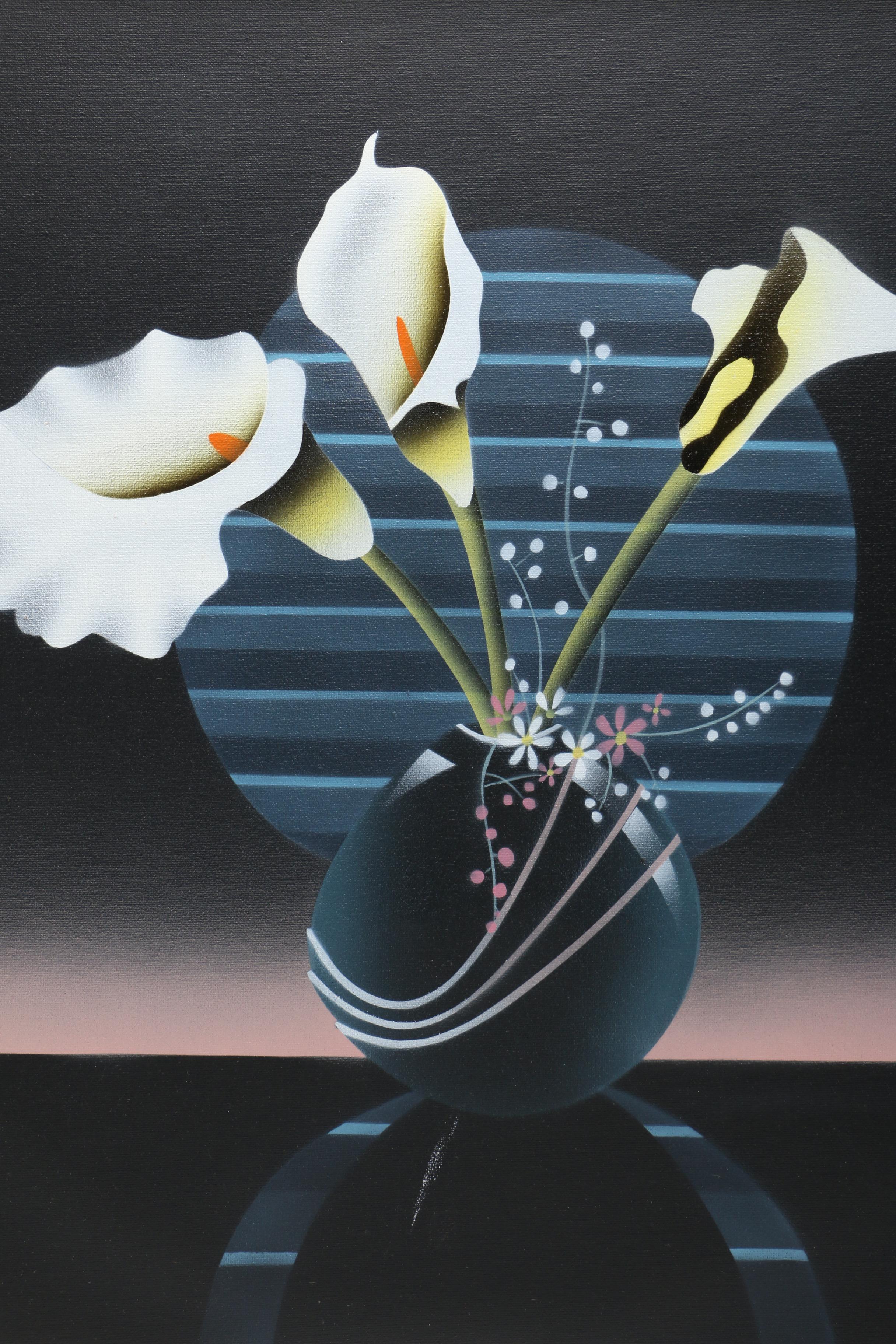 Fratelli Oil Painting on Canvas of Art Deco Lilly Still LIfe