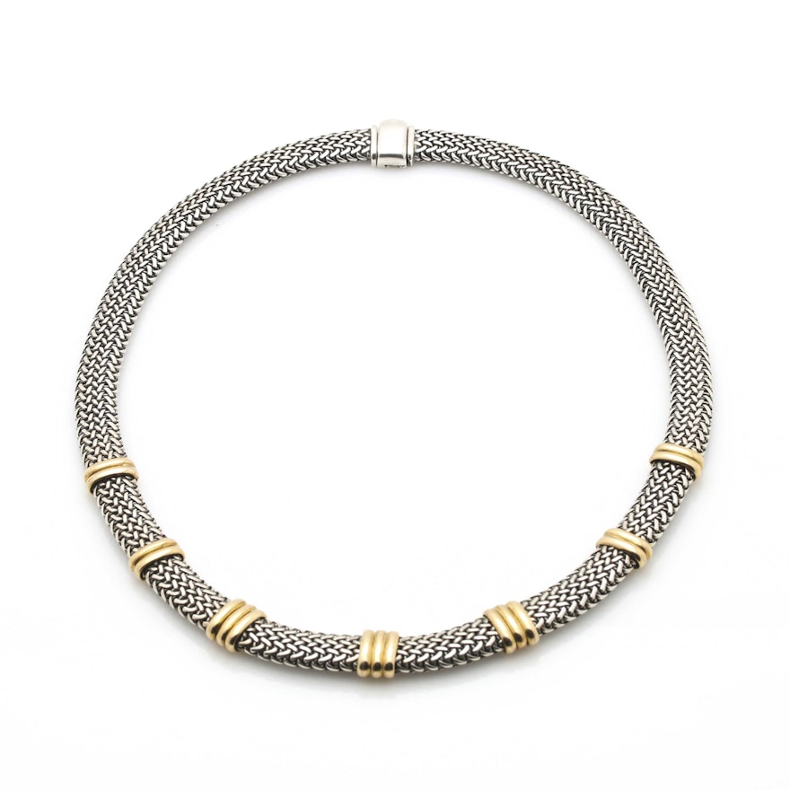 Sterling Silver and 18K Yellow Gold Foxtail Mesh Necklace