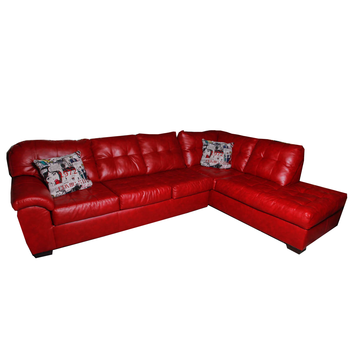 Contemporary Red Faux-Leather Sectional Sleeper Sofa