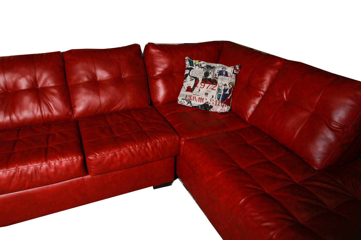 Contemporary Red Faux-Leather Sectional Sleeper Sofa