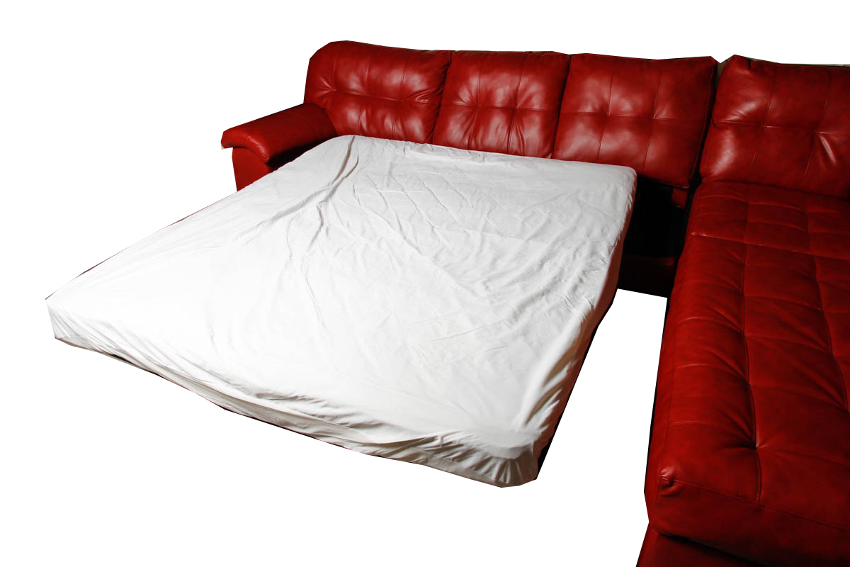 Contemporary Red Faux-Leather Sectional Sleeper Sofa