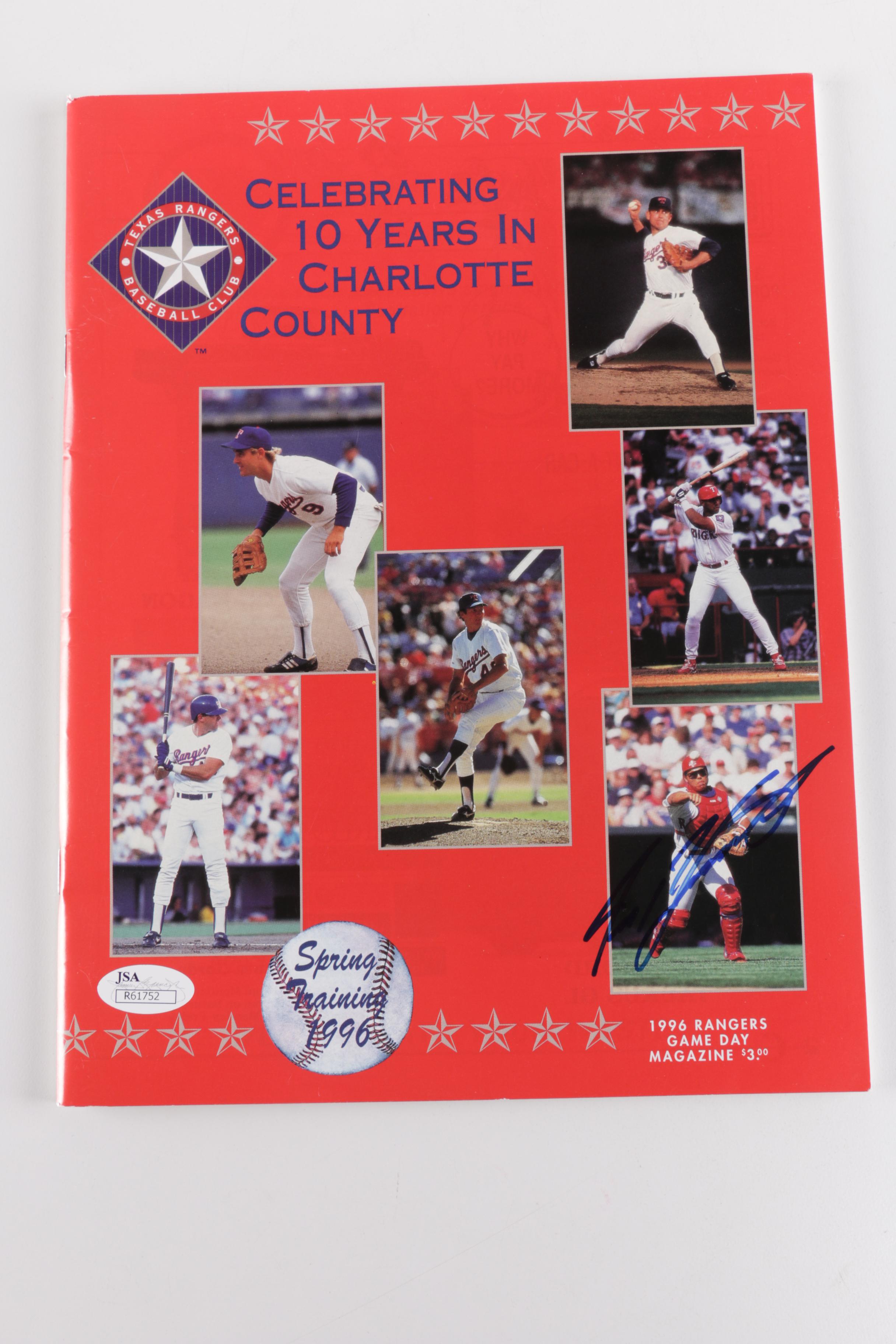 Autographed 1996 Rangers Program Ivan "Pudge" Rodriguez