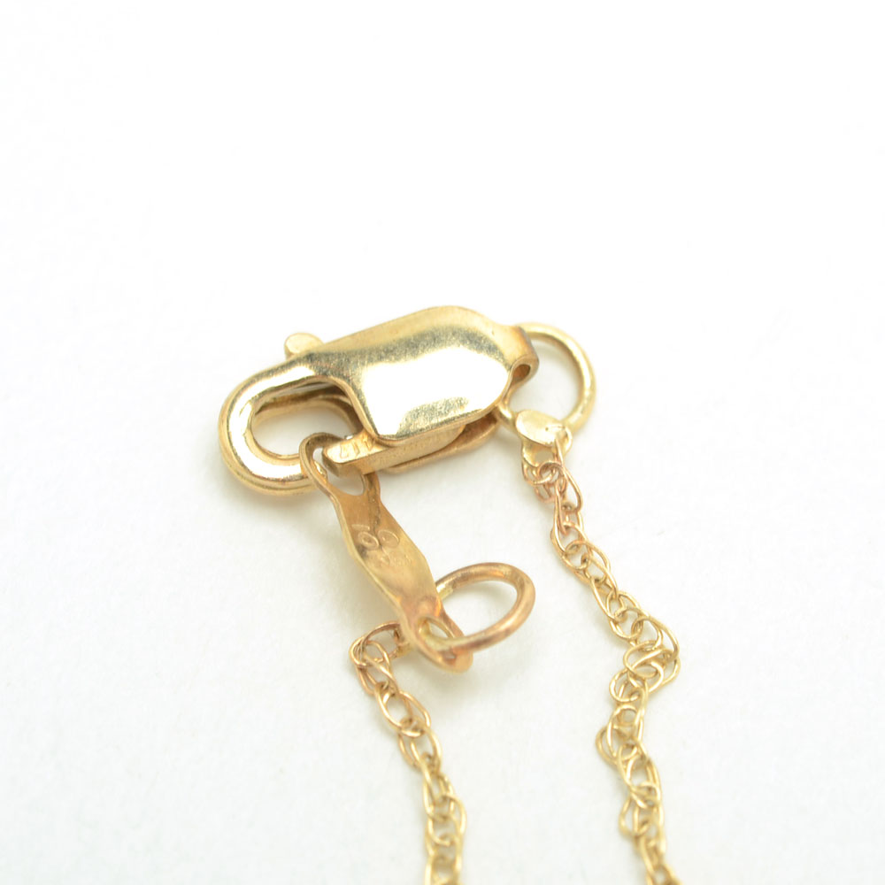 10K Gold Blue Sapphire and Cubic Zirconia Heart Pendant Necklace